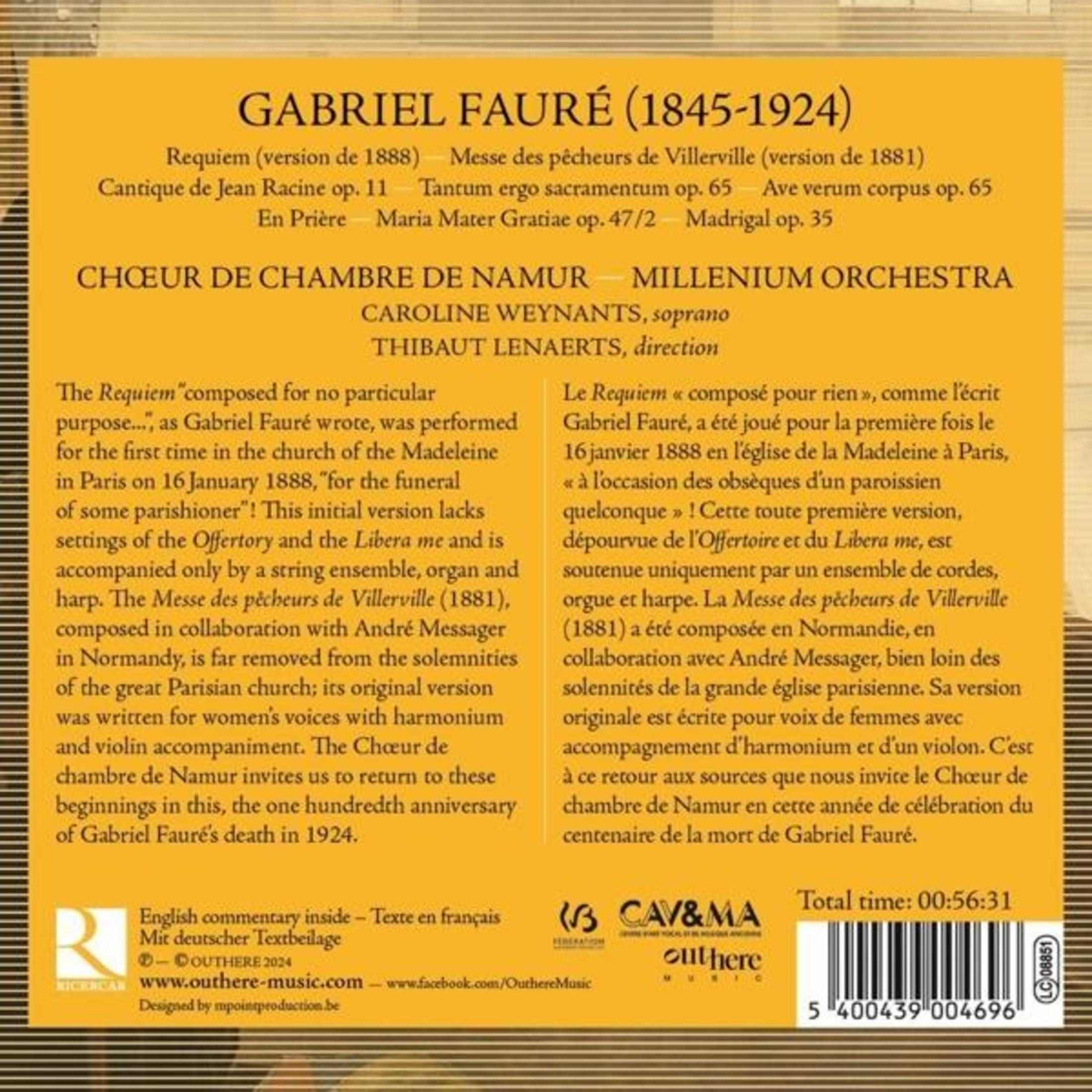 Copertina del Requiem di Gabriel Fauré, con opere, coro e dettagli.