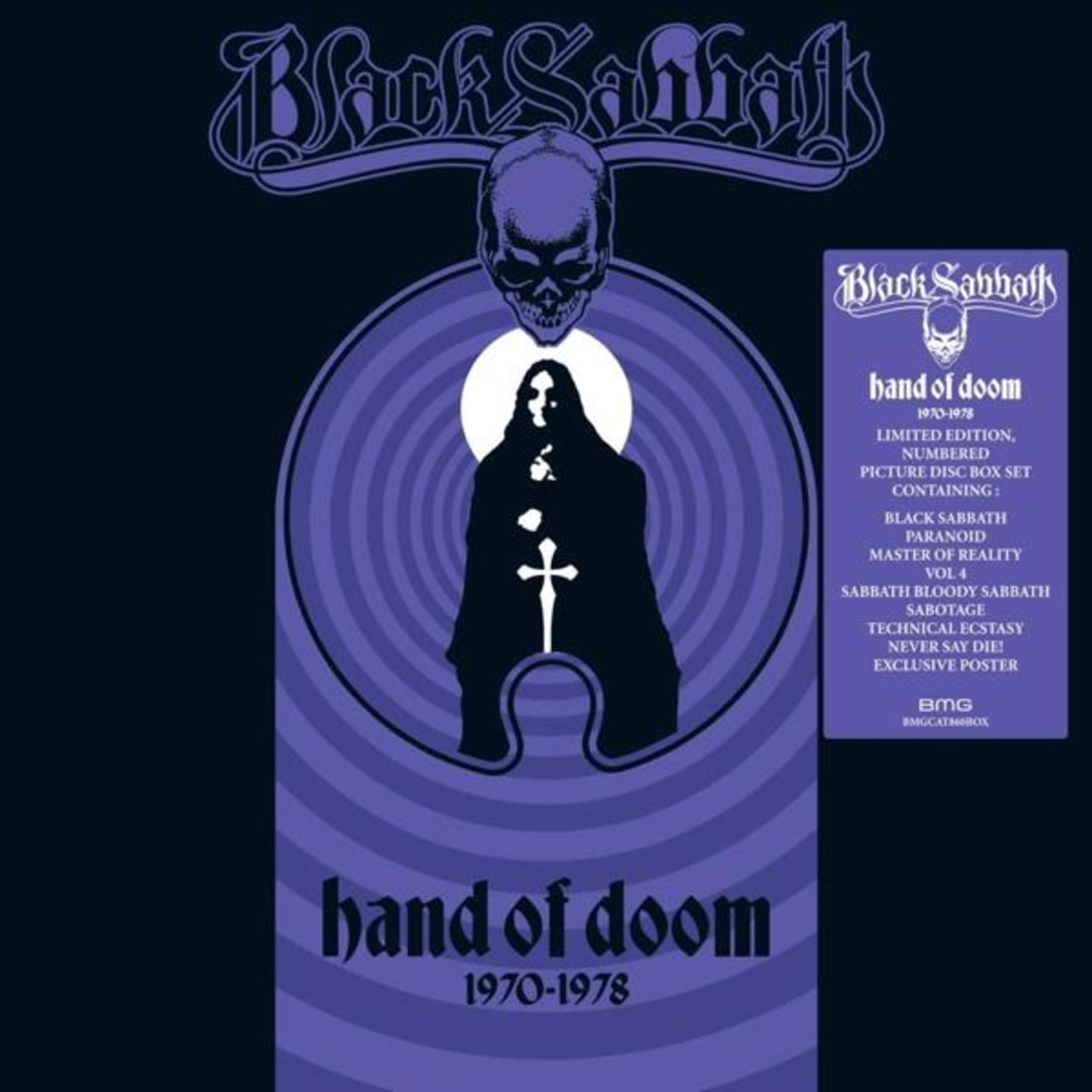 Box set "Hand of Doom" dei Black Sabbath con teschio e figura.