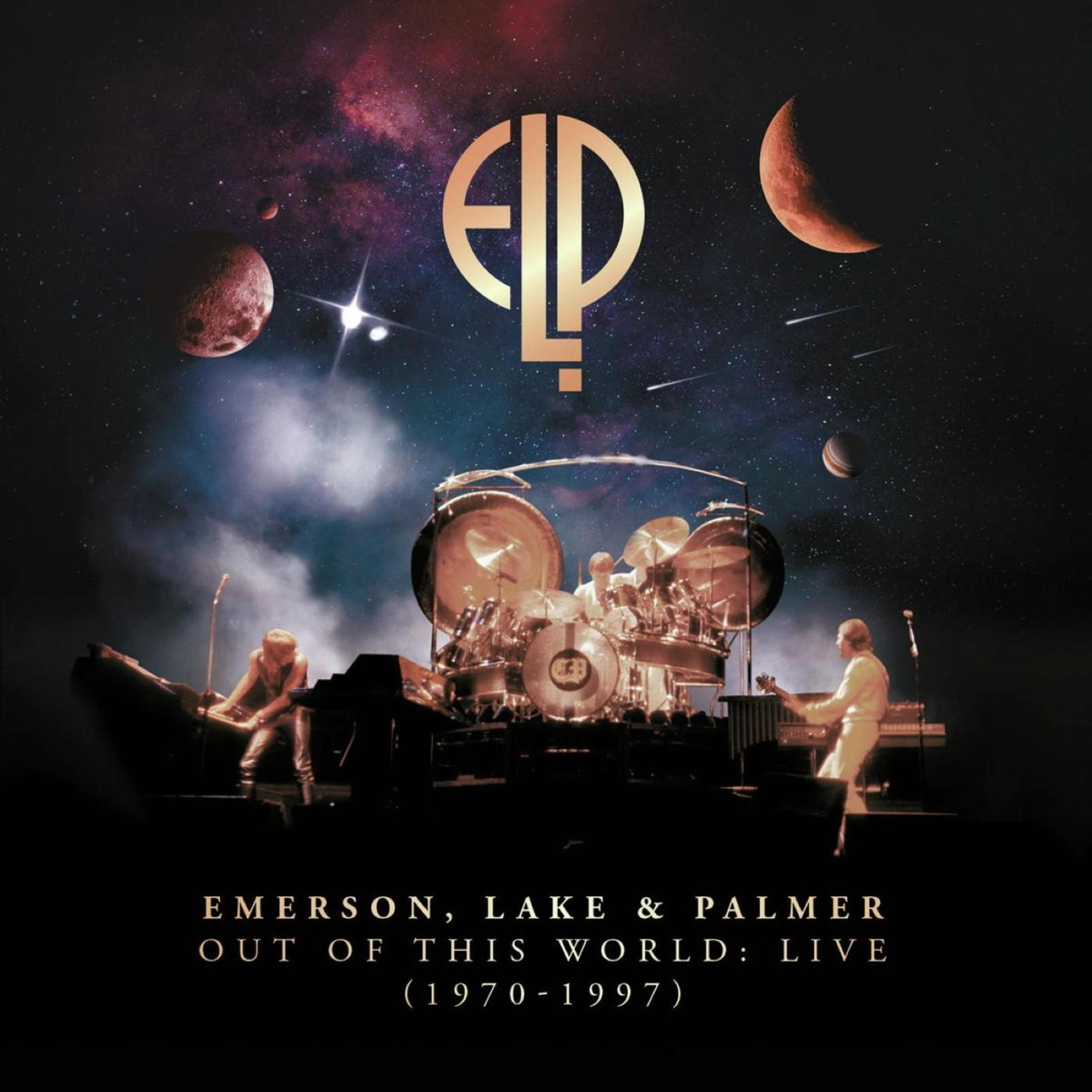 ELP-logo boven band op podium met ruimte-achtergrond en planeten.