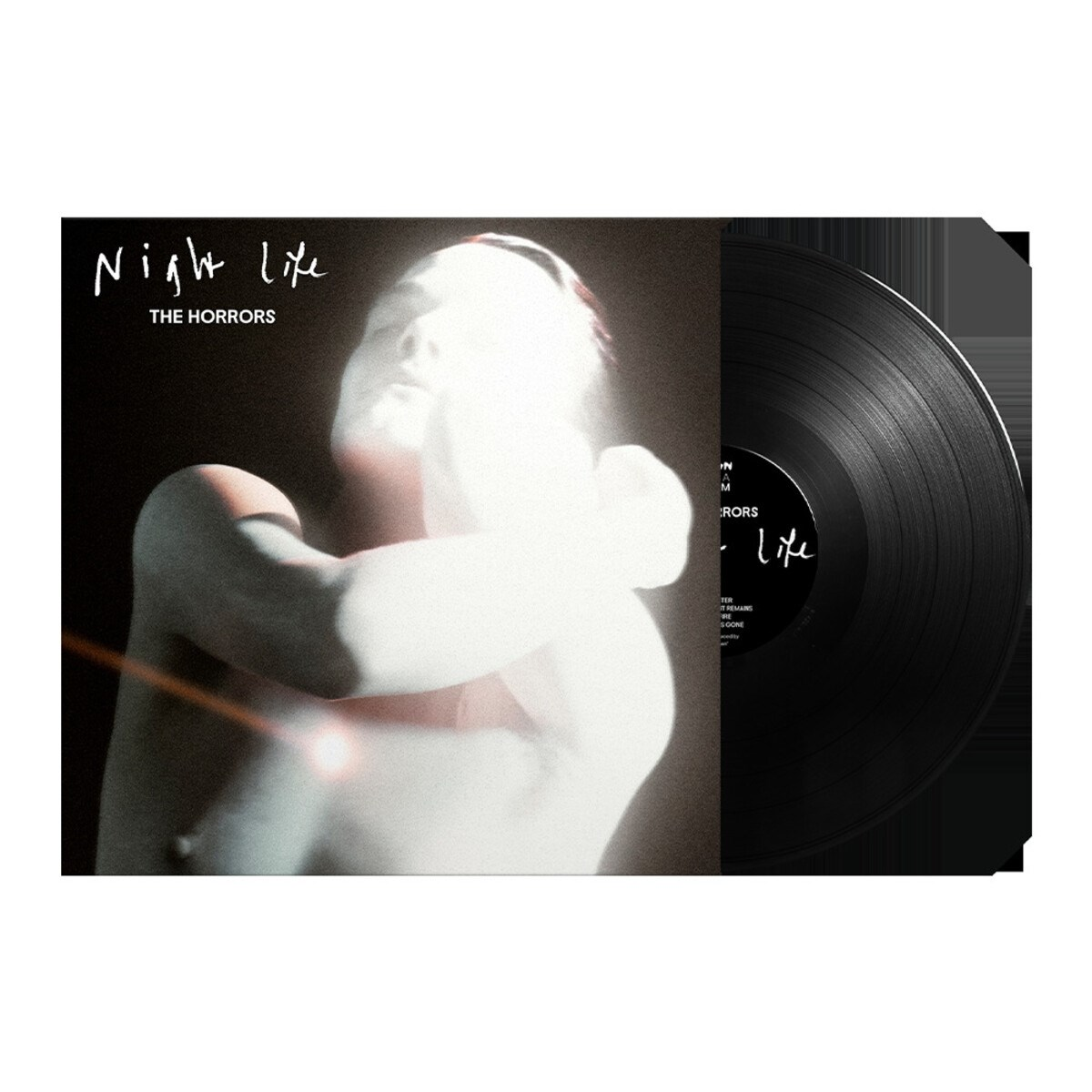 Disco in vinile "Night Life" dei The Horrors con un volto pallido sullo sfondo.