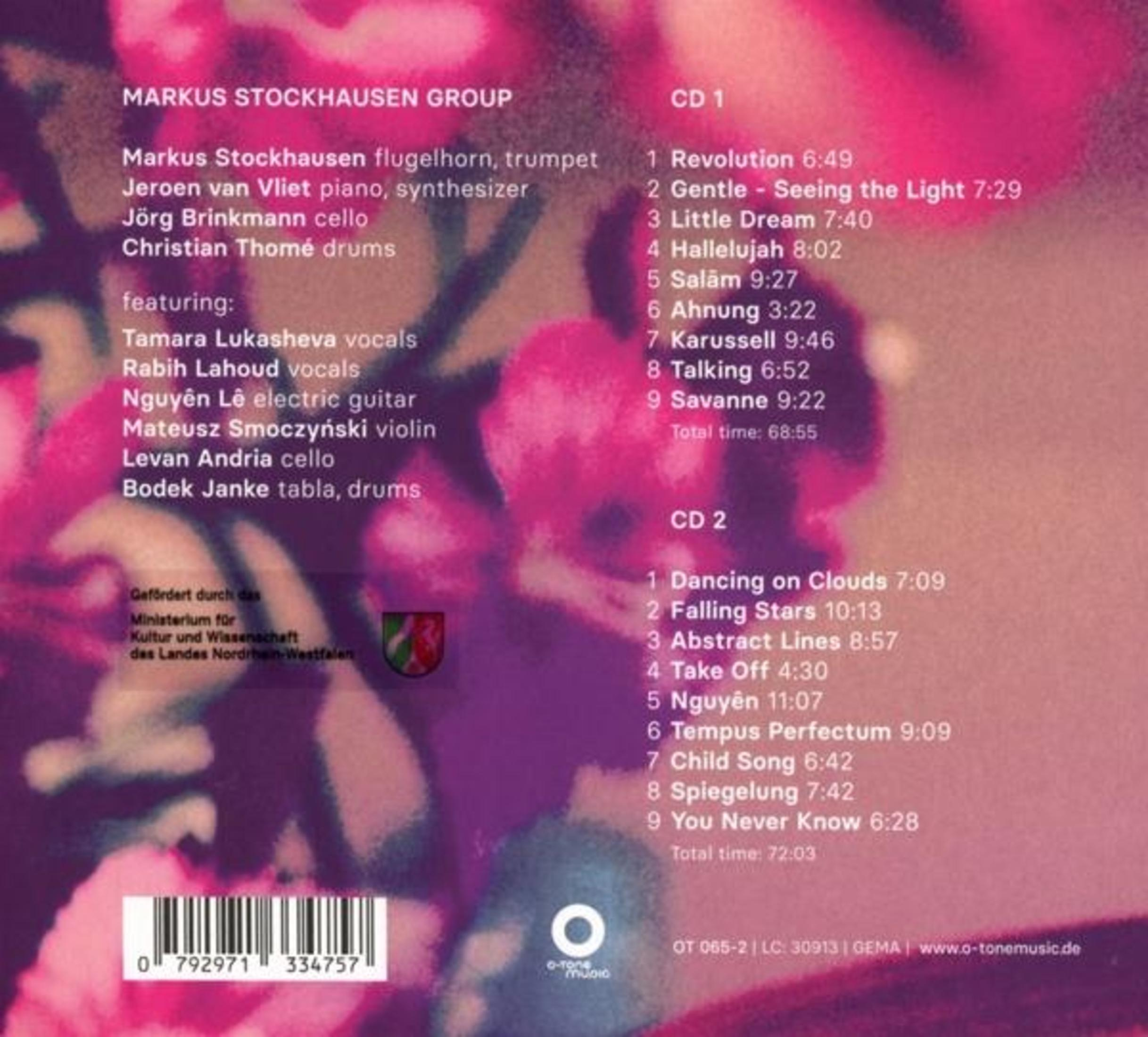 Copertina con lista canzoni: Markus Stockhausen Group, CD 1 e 2 titoli e durate.