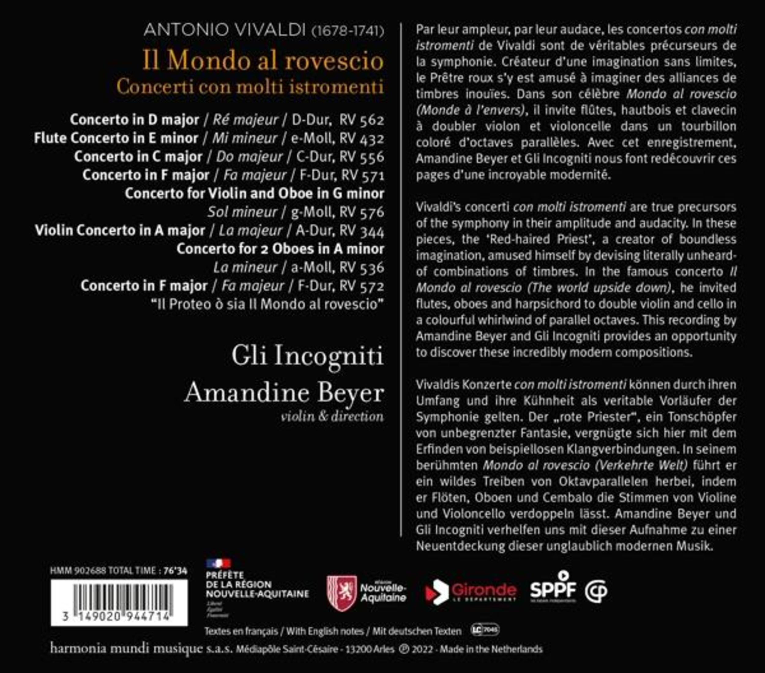 Copertina dell'album "Il Mondo al rovescio" di Antonio Vivaldi.