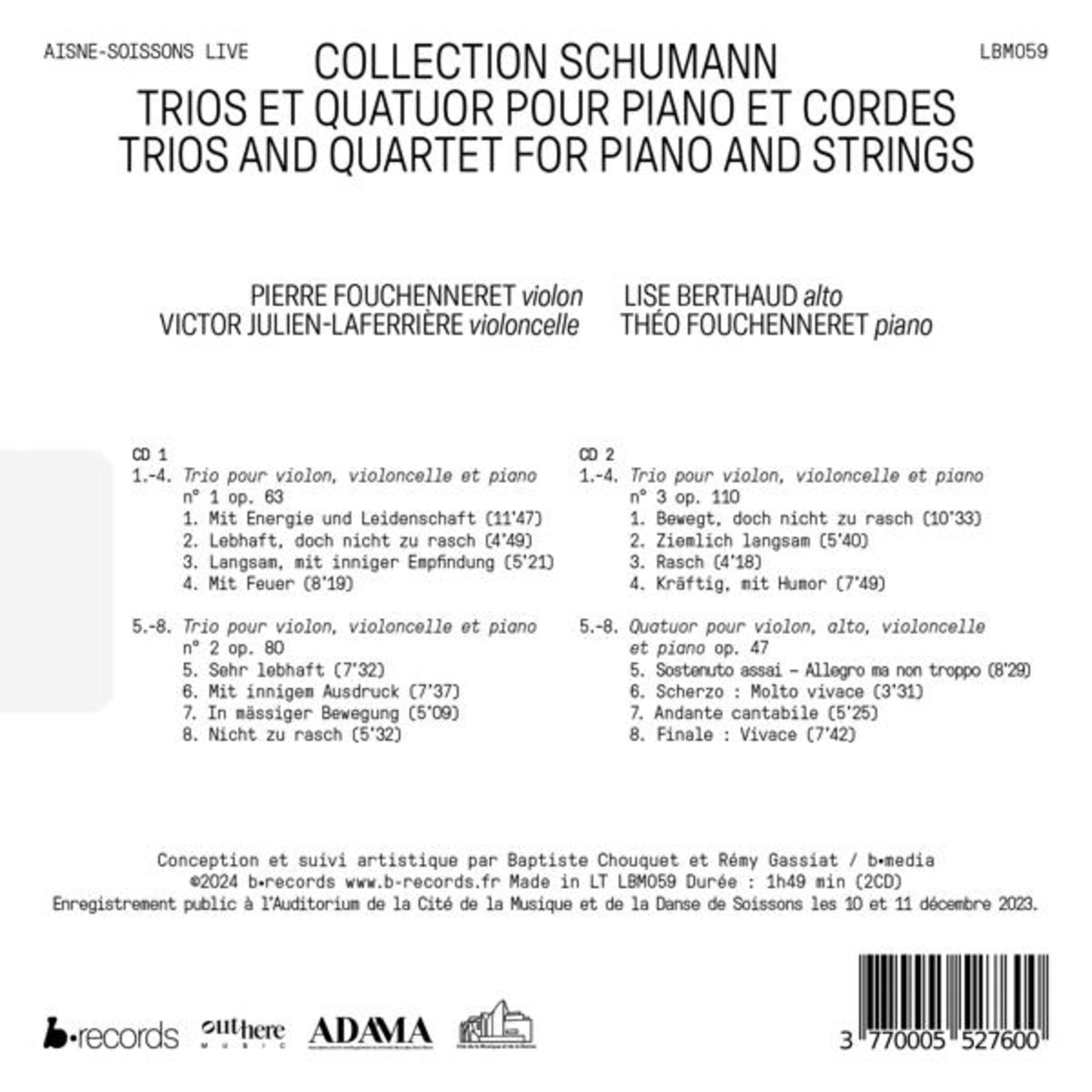Copertina album con tracklist per Trii e Quartetti per Pianoforte e Archi di Schumann.