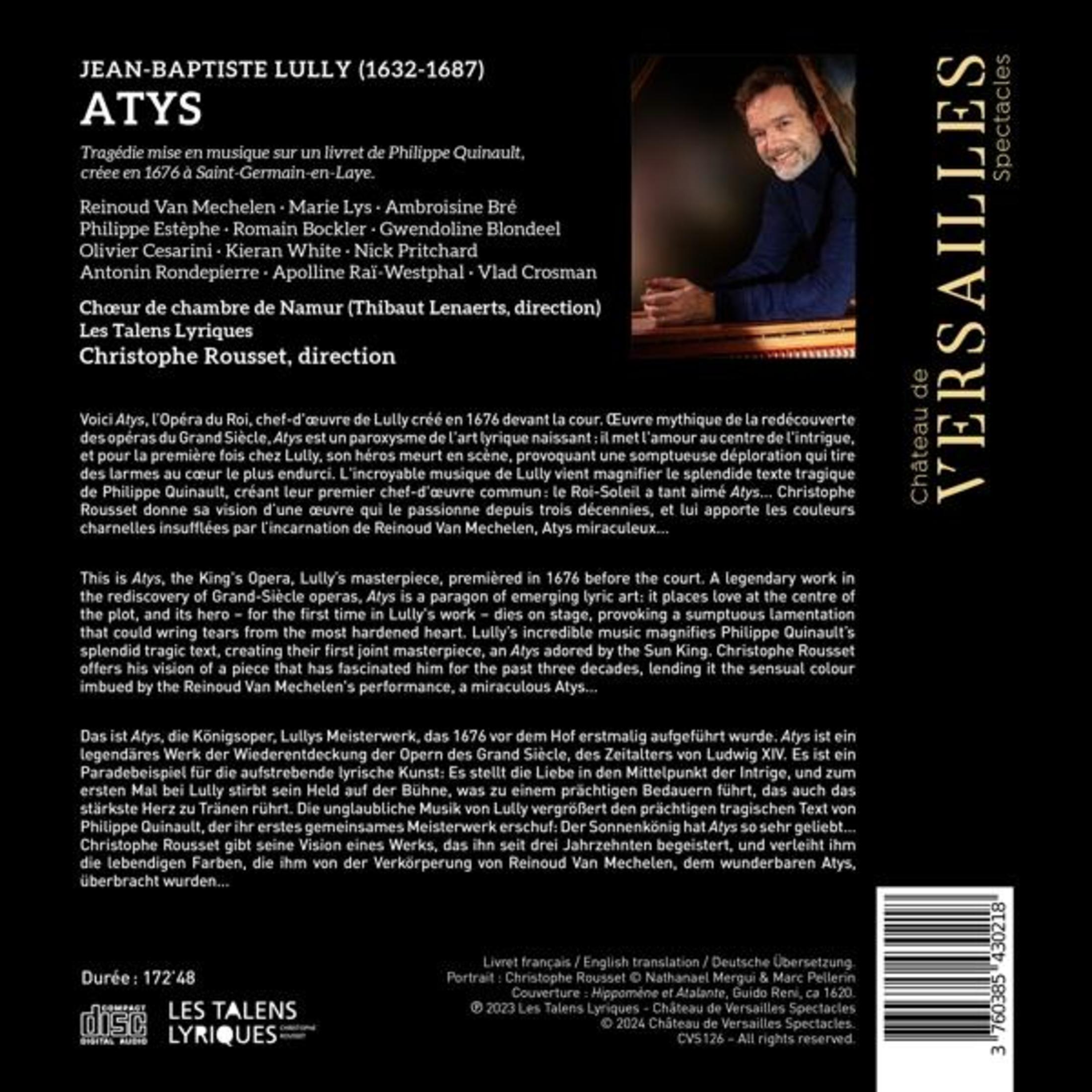 La copertina presenta Jean-Baptiste Lully e la sua opera 'Atys' con ritratto e testo.