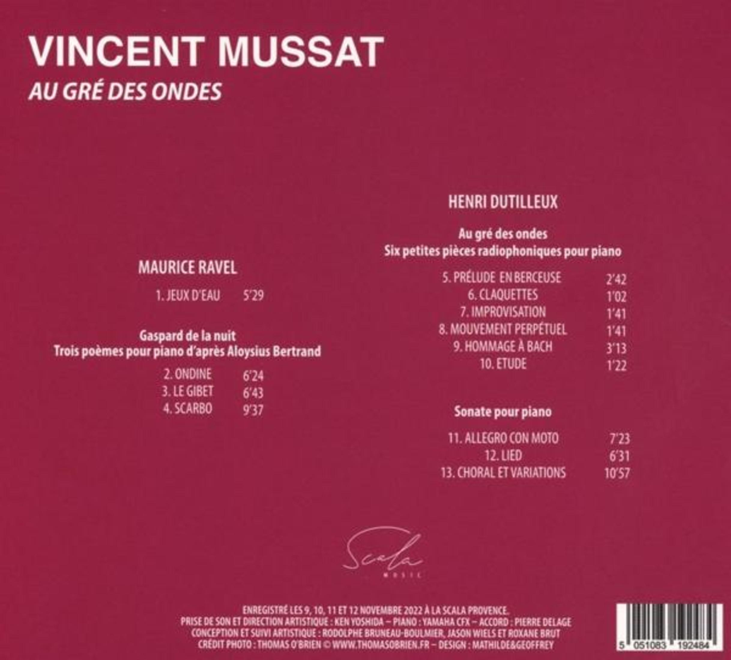 Copertina dell'album con titoli di Vincent Mussat, Maurice Ravel e Henri Dutilleux.