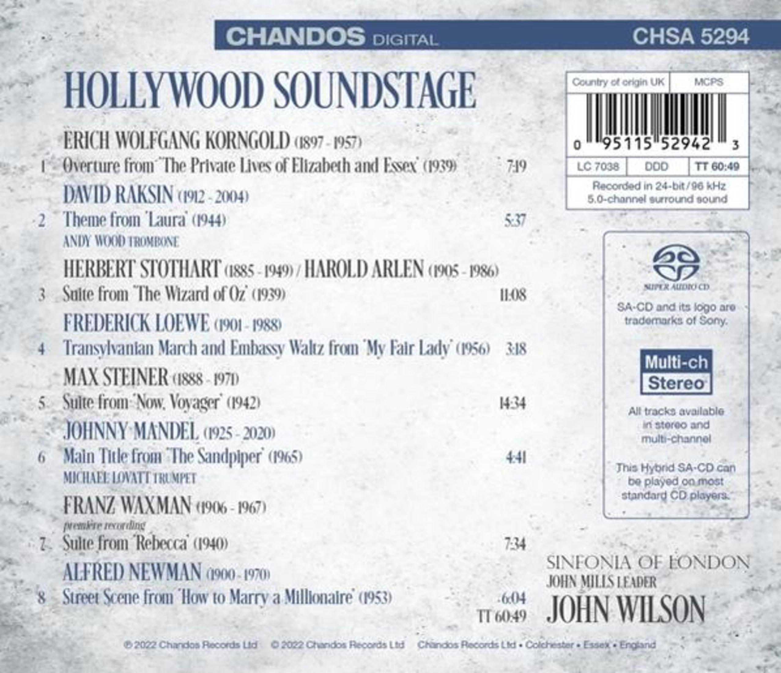 Copertina CD con tracklist per Hollywood Soundstage, CHSA 5294.