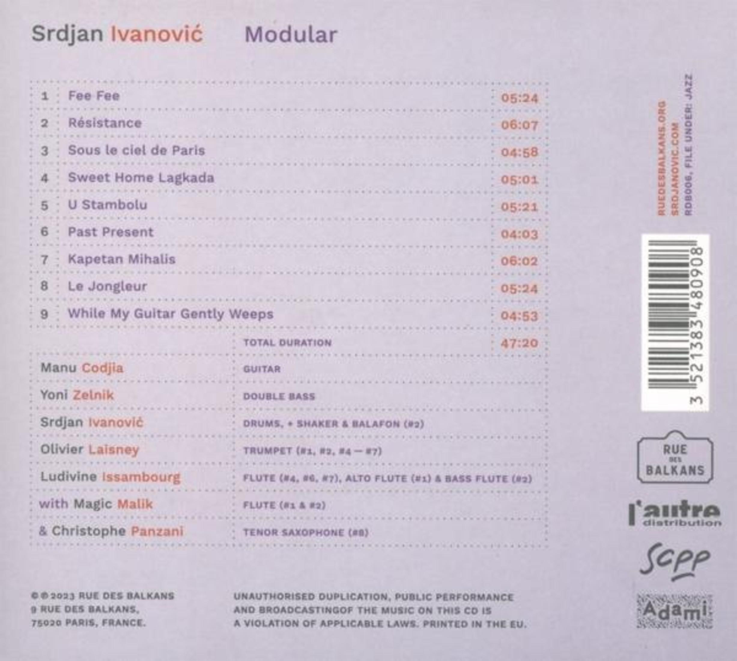 Album "Modular" di Srdjan Ivanovic con tracklist e personale.