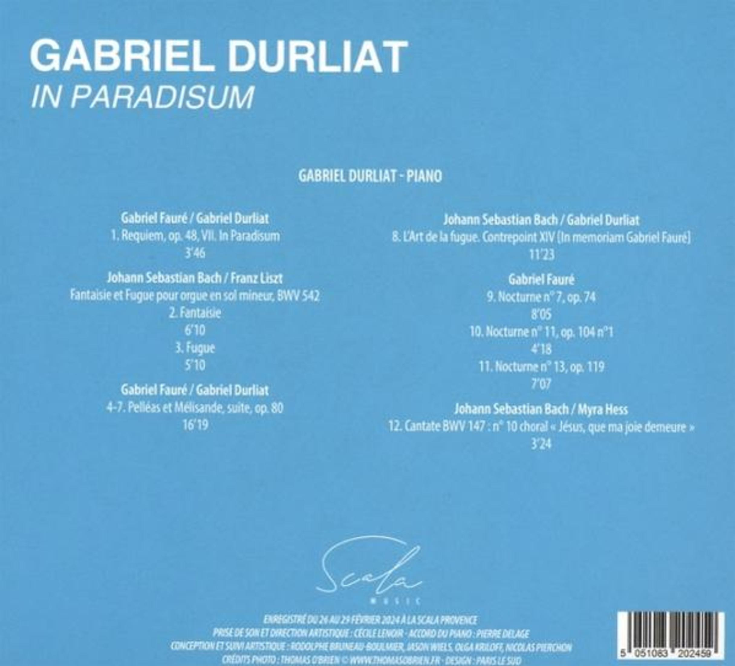 Copertina di Gabriel Durliat, In Paradisum, con titolo e lista tracce.