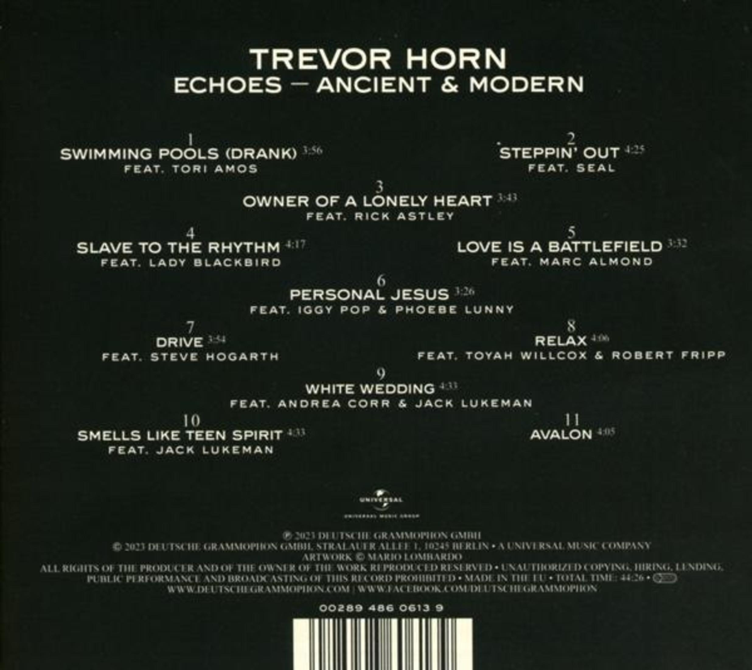 Titolo album Trevor Horn Echoes Ancient & Modern con elenco canzoni e dettagli.
