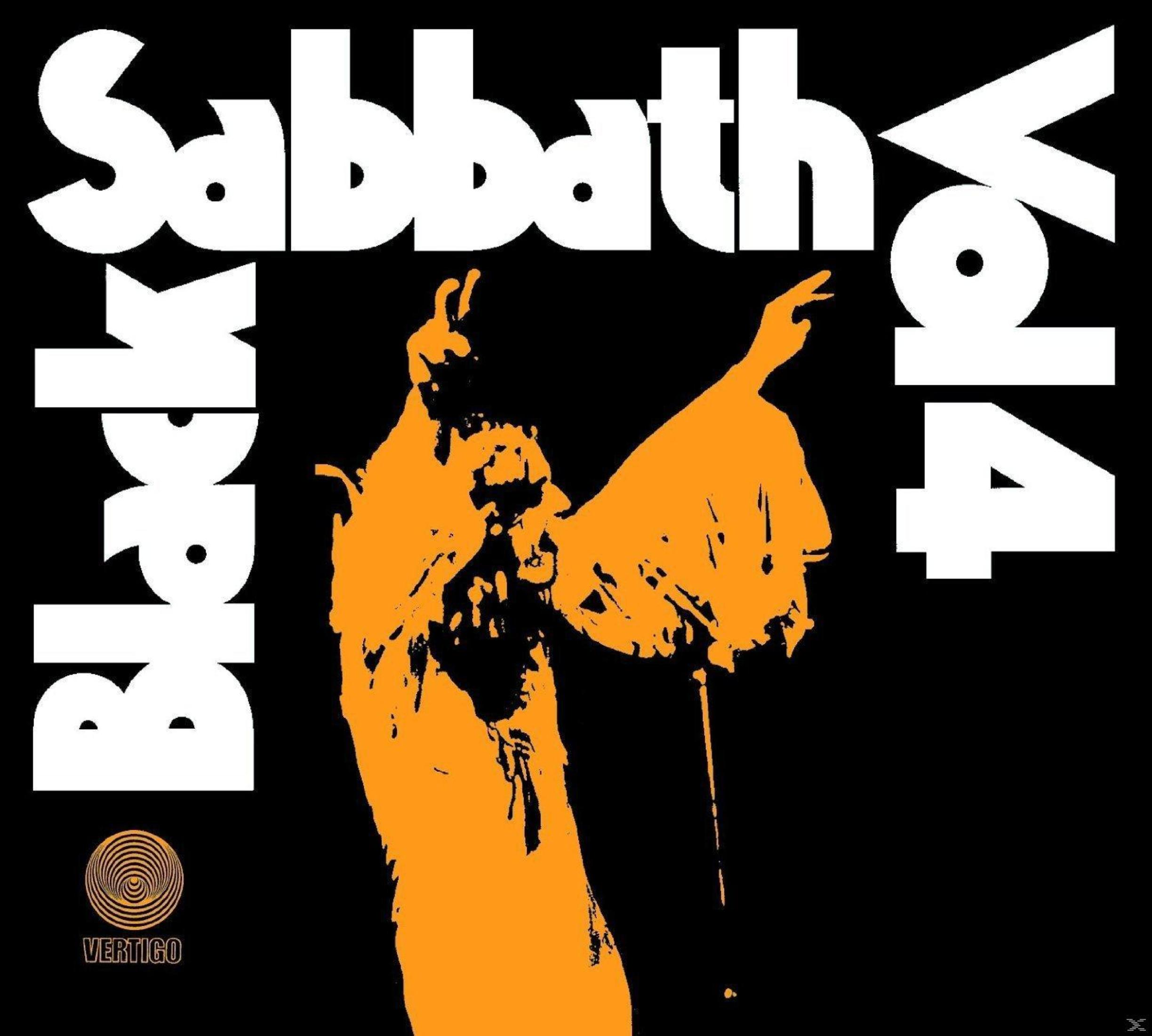 Copertina album con testo "Black Sabbath Vol 4" e silhouette arancione.