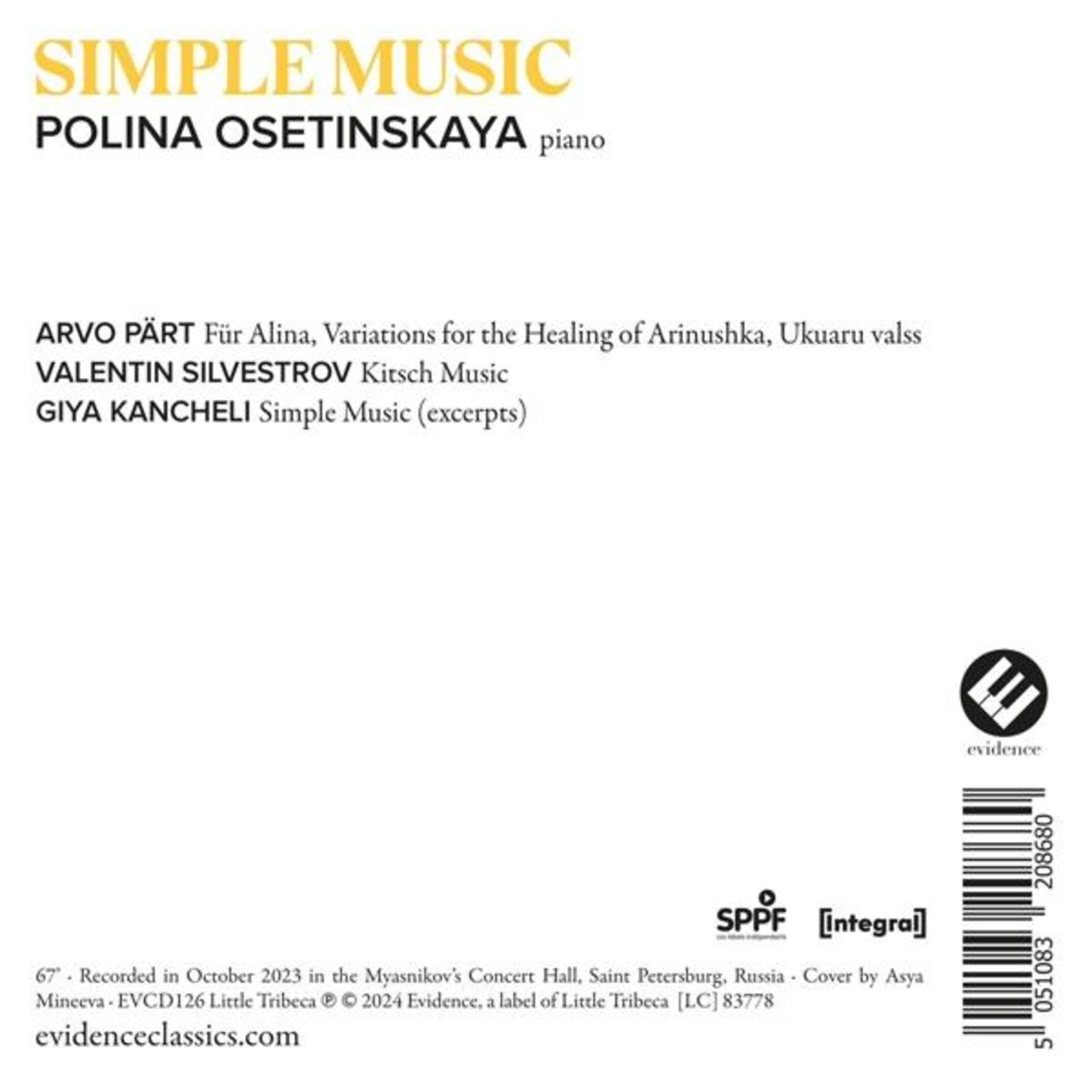 Copertina CD con titolo 'Simple Music', pianista Polina Osetinskaya e elenco brani.