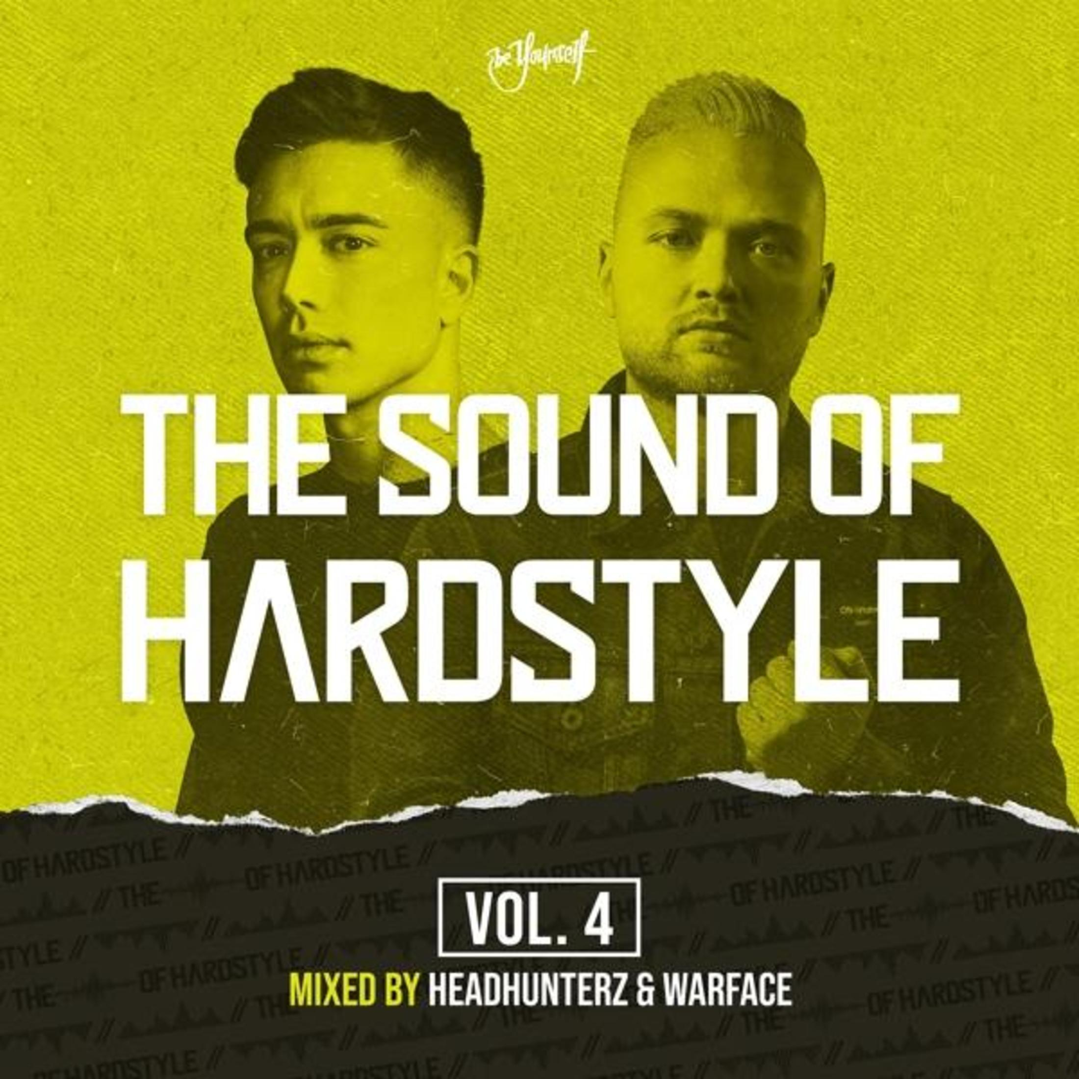 Twee mannen poseren tegen een gele achtergrond met de titel 'The Sound of Hardstyle Vol. 4'.