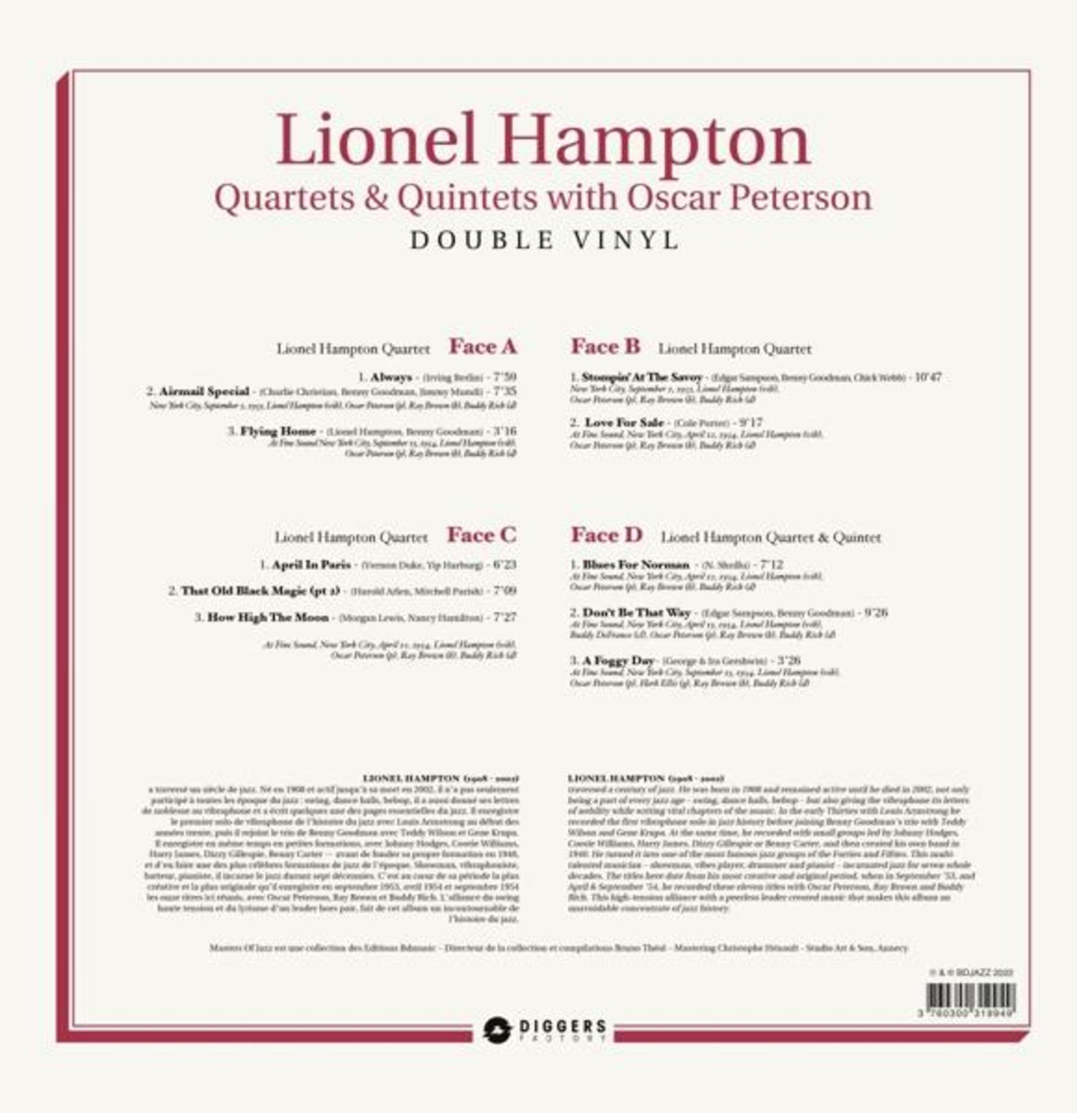 Copertina di Lionel Hampton's Quartets & Quintets con Oscar Peterson, Doppio Vinile.