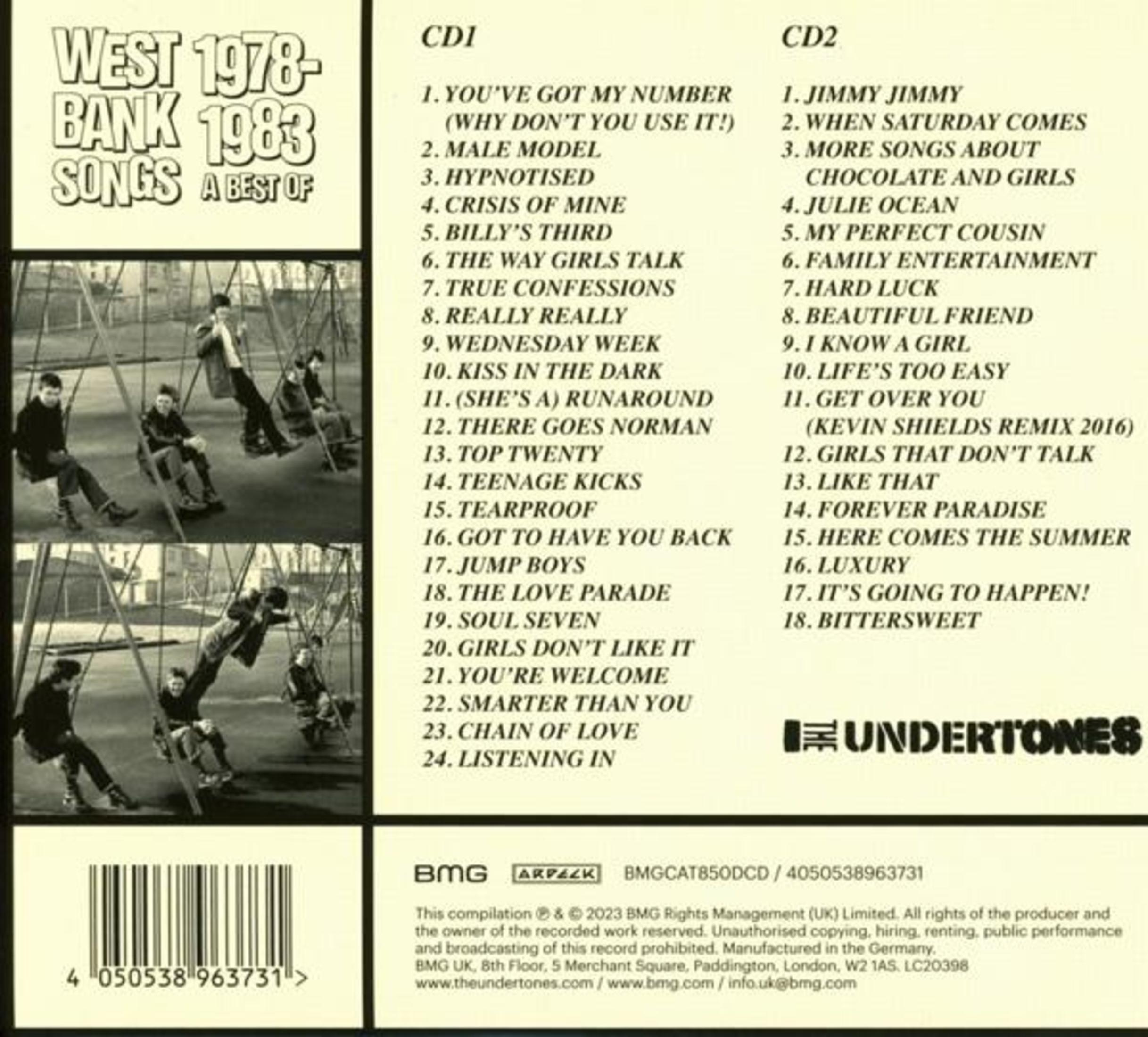 Copertina dell'album con lista canzoni: West 1978-1983, CD1 e CD2. Sotto immagini di bambini sulle altalene.