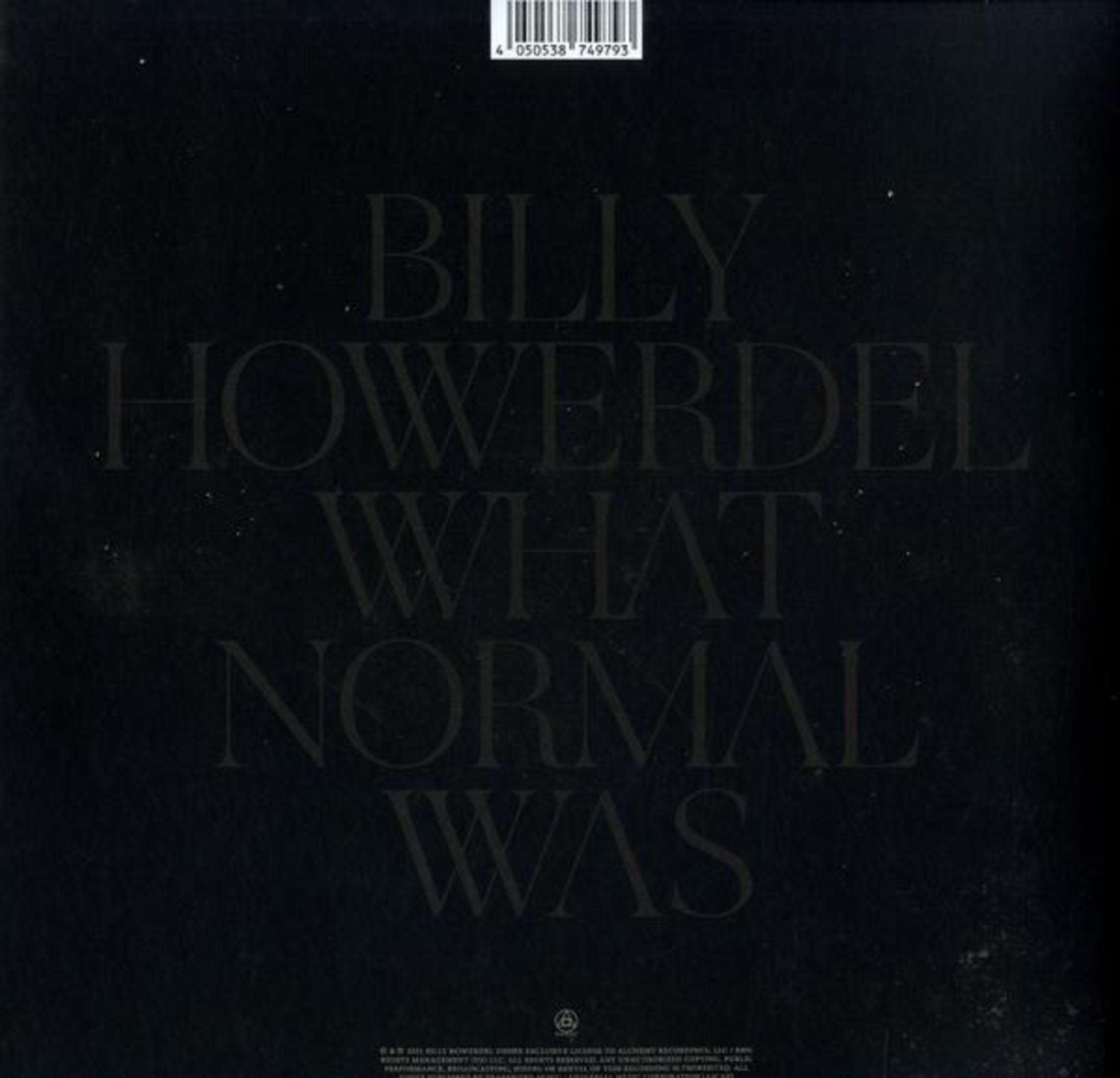 Copertina nera dell'album con il testo 'BILLY HOWDERDEL WHAT NORMAL WAS'.