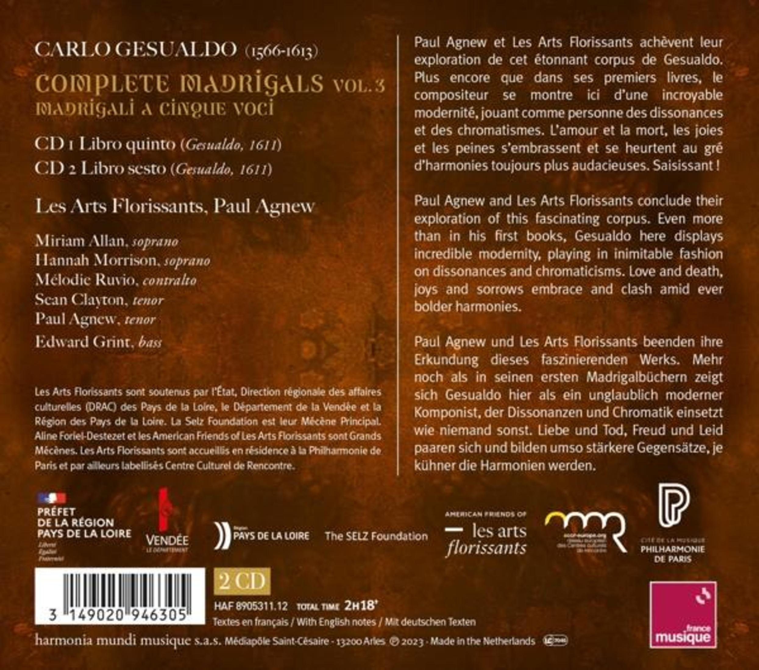 CD-hoes voor Carlo Gesualdo, complete madrigalen Vol. 3. Met logo's.