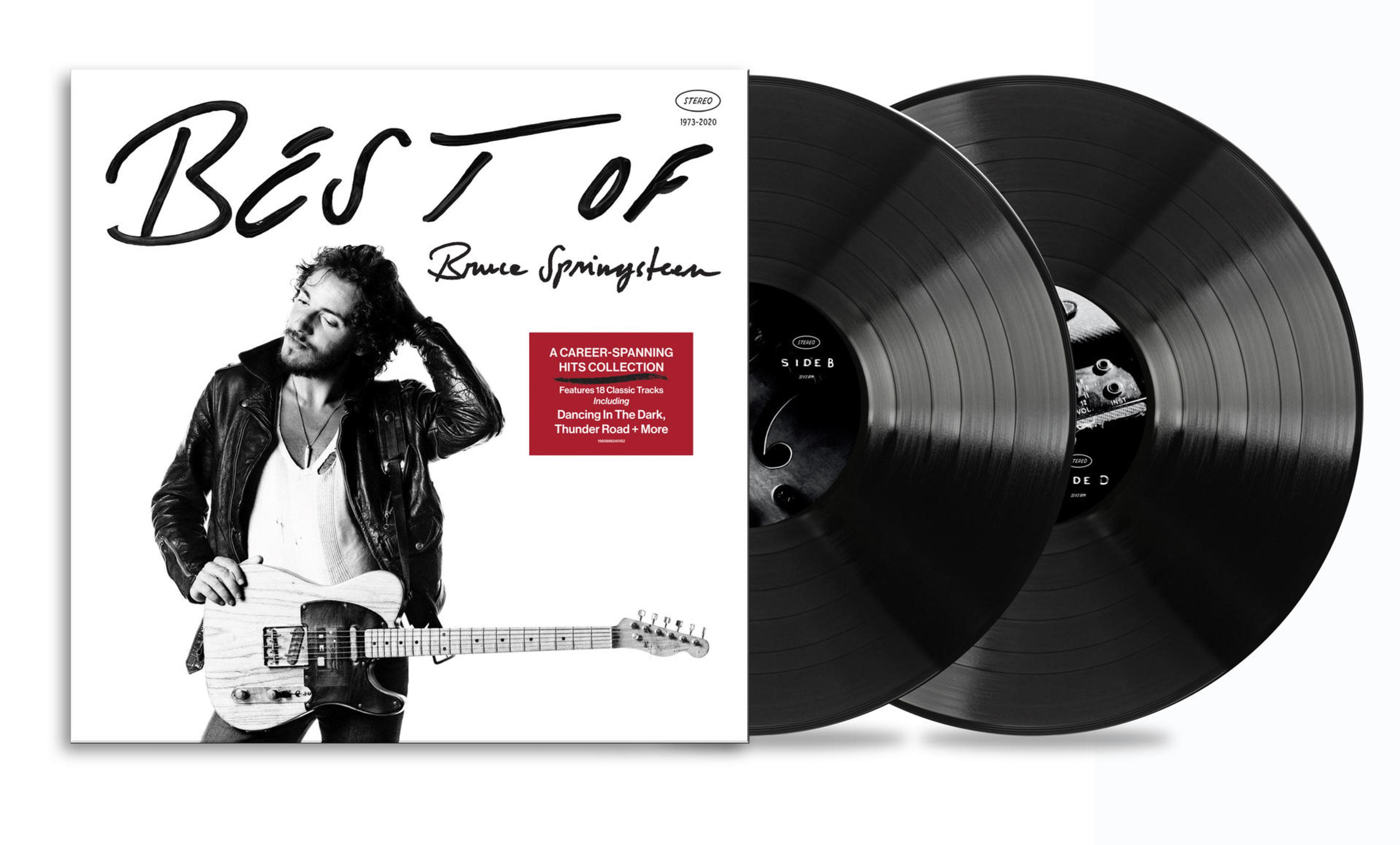 Copertina dell'album "Best Of" di Bruce Springsteen con due vinili neri.