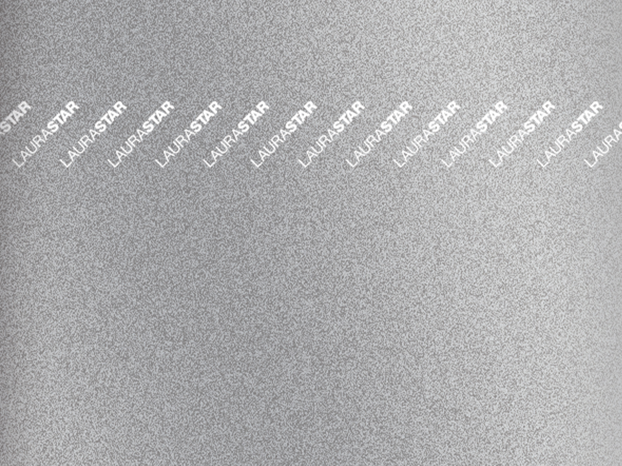 Szare tło z powtarzającym się białym tekstem "LAURA STAR" po przekątnej.