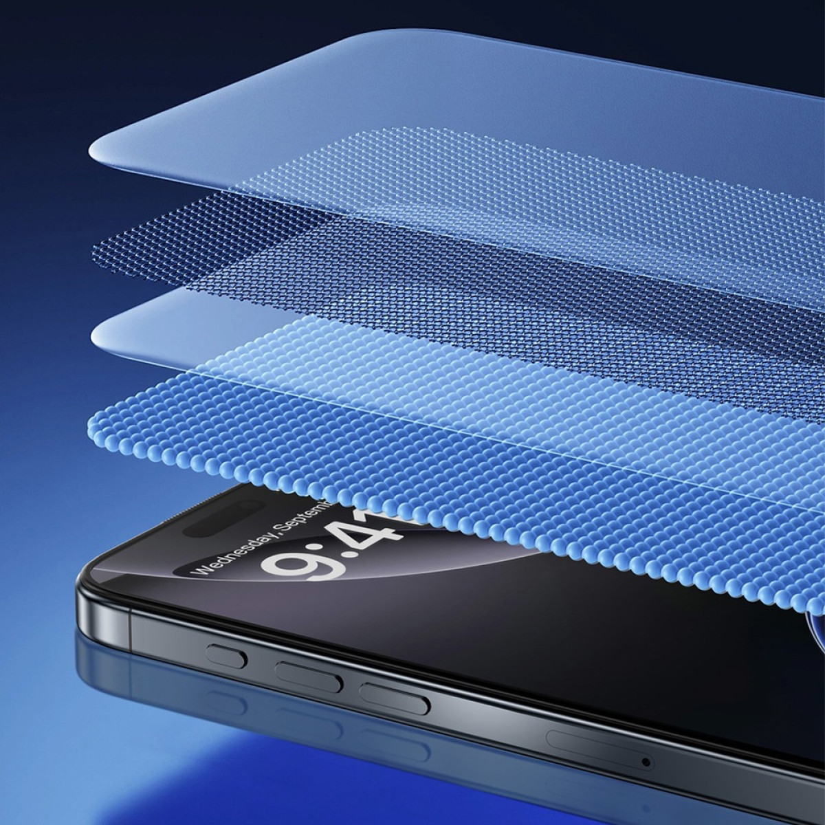 Pellicola protettiva multistrato su un display per smartphone.