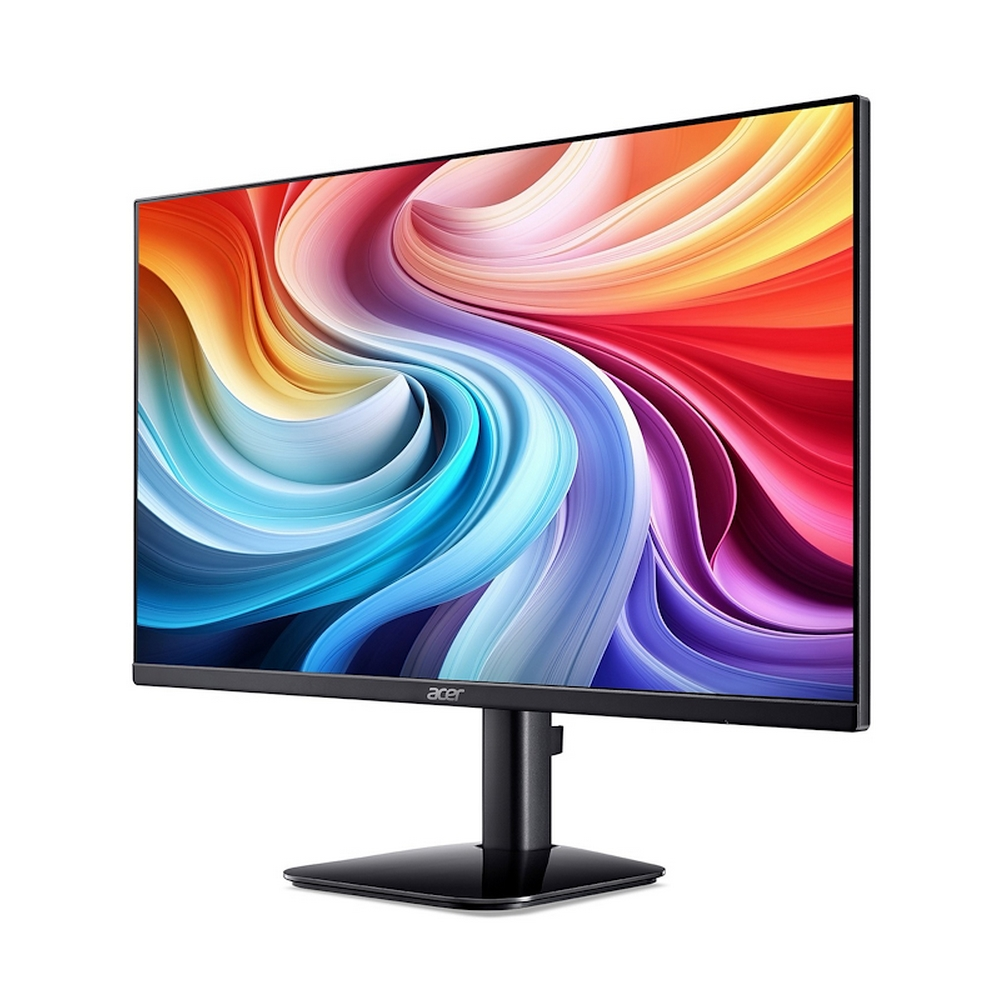 Monitor Acer wyświetla kolorowy, wirujący wzór na ekranie.