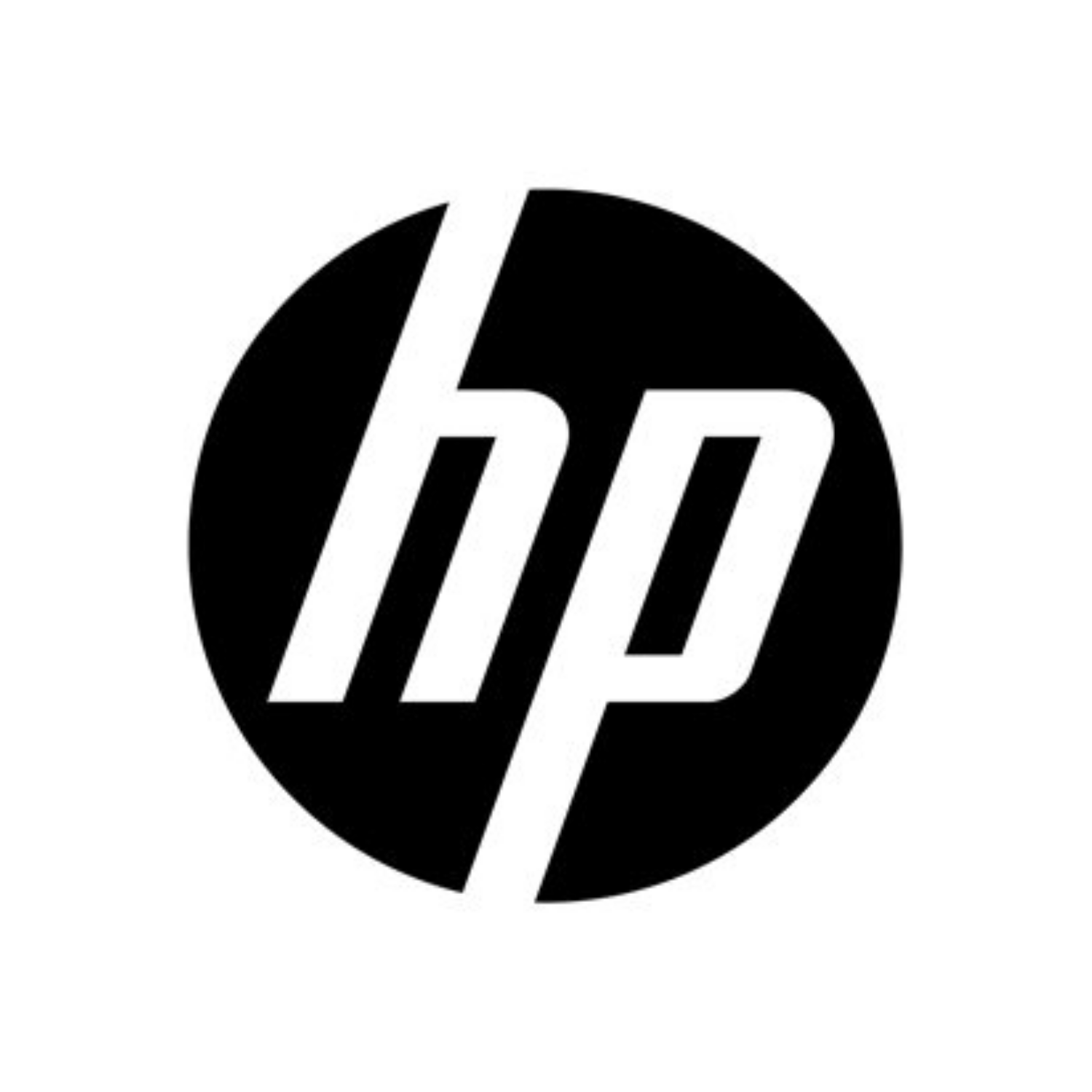 Logo HP jest czarne na białym tle.