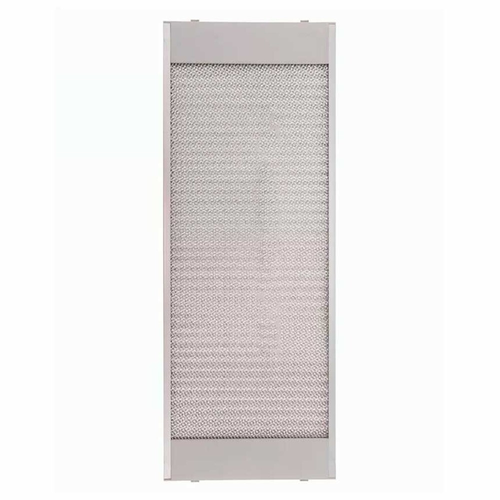 Filtro metálico gris con patrón de panal, enmarcado por un borde plateado.