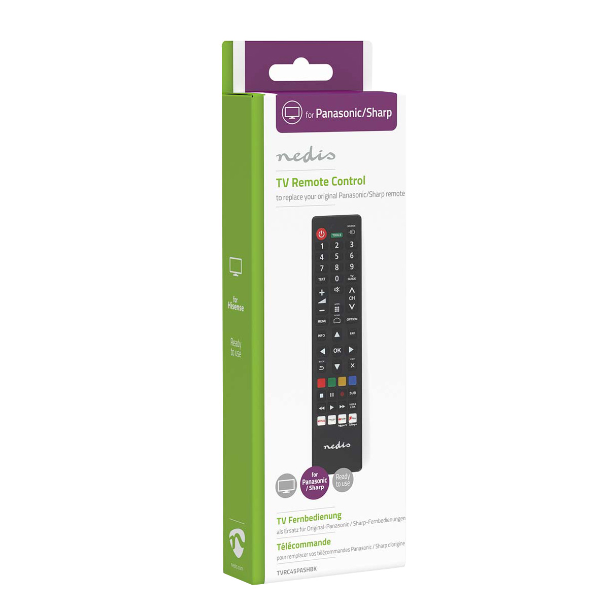 Opakowanie pilota TV Nedis do telewizorów Panasonic/Sharp.