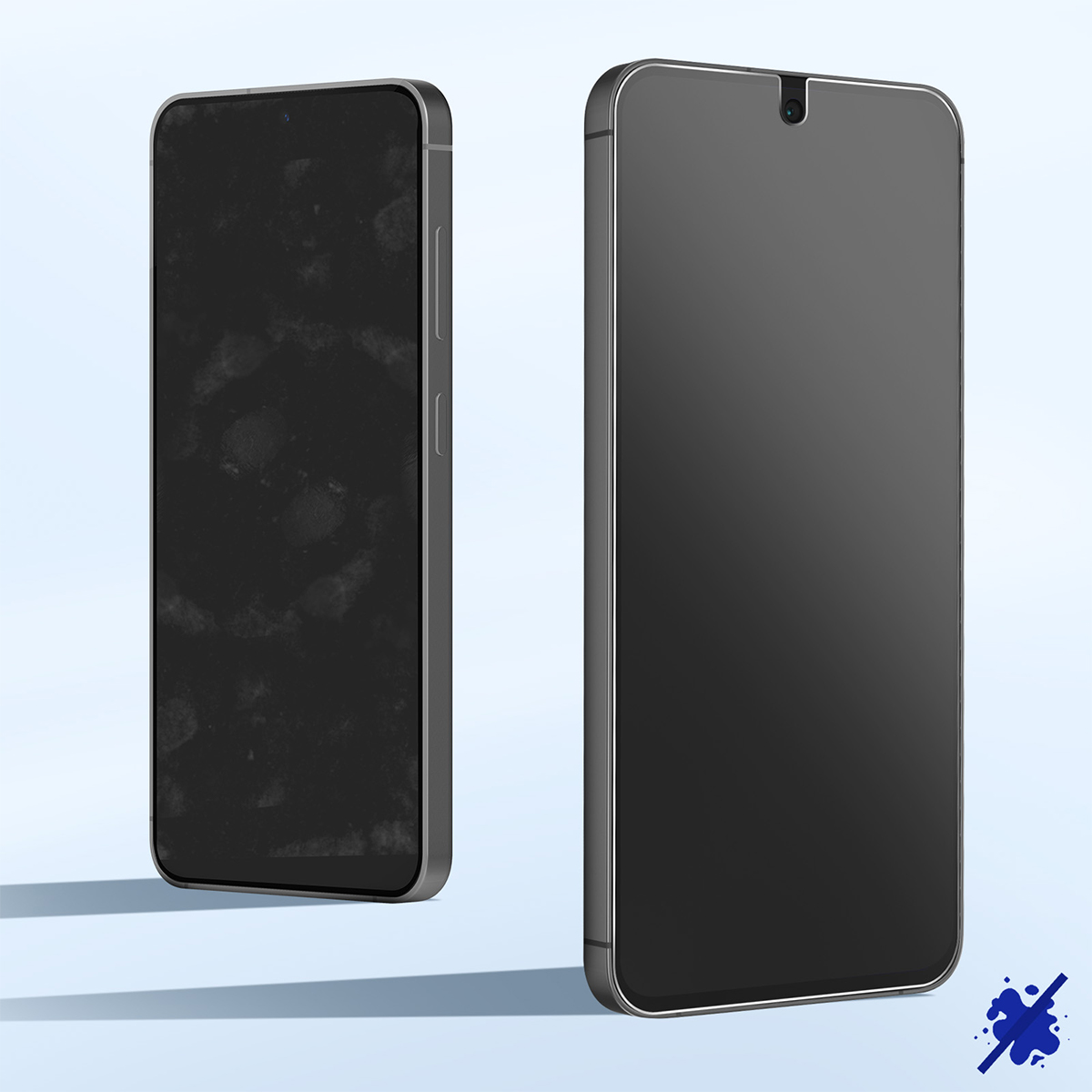 Twee donkere smartphones naast elkaar op lichte achtergrond.