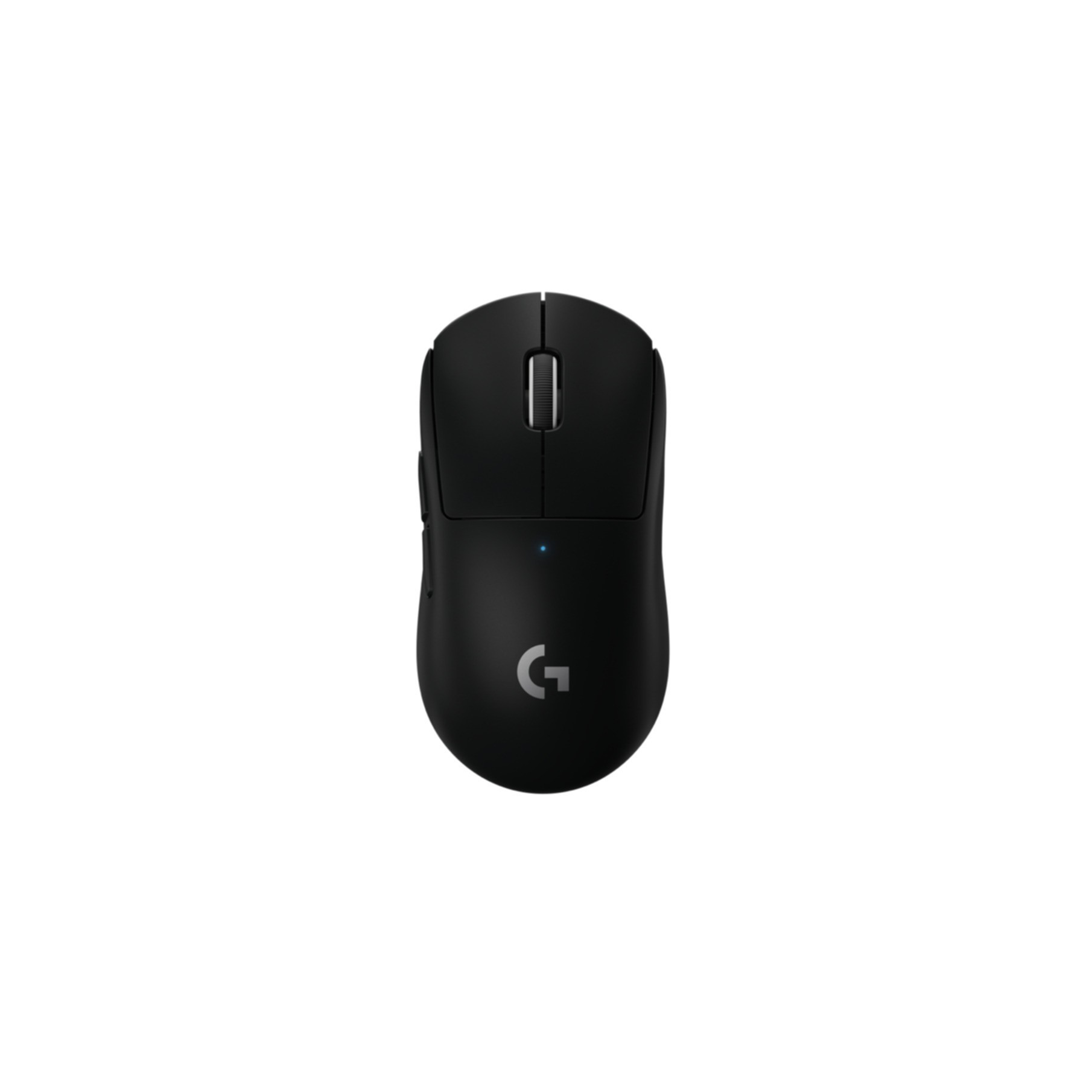 Czarna bezprzewodowa mysz gamingowa Logitech G z rolką i logo G.