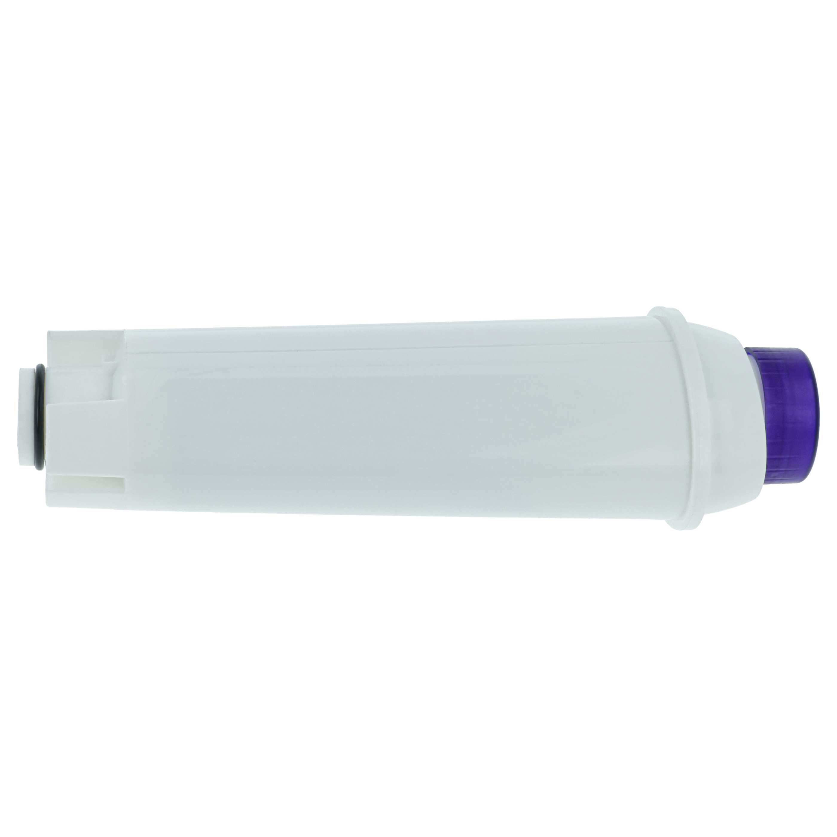 Ein weißer Wasserfilter mit einem lila Ende.