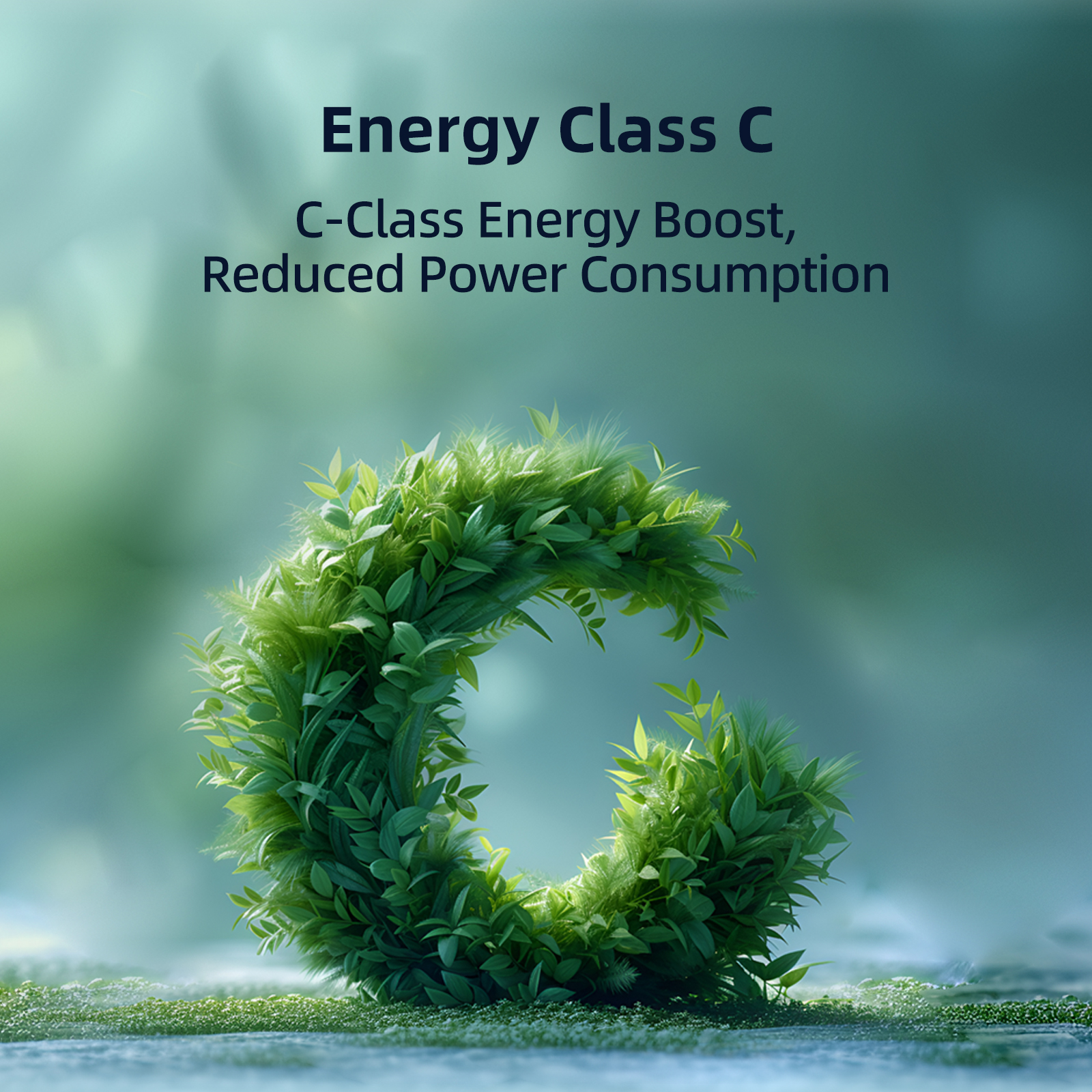 Grüner Buchstabe C aus Blättern mit Text 'Energy Class C'.