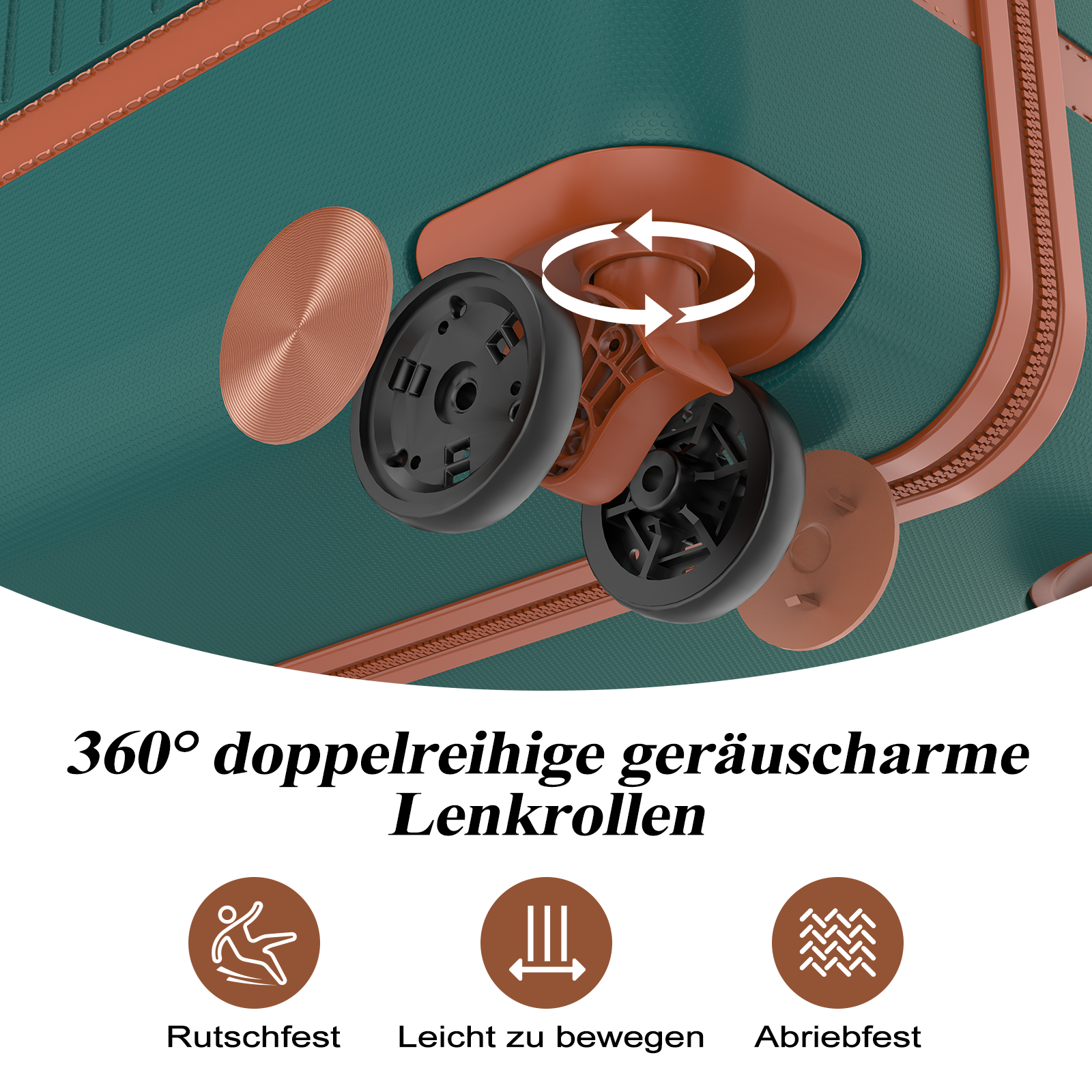 360° Doppelrollen: rutschfest, leichtgängig, abriebfest.