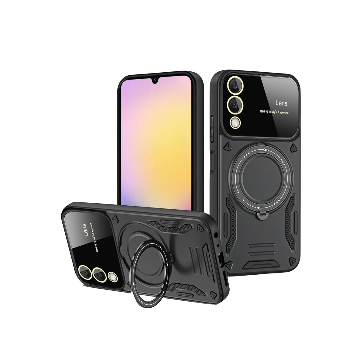 NEWFACE Samsung Galaxy S25 Edge Uyumlu Joy Lens Standlı Telefon Kılıfı Siyah