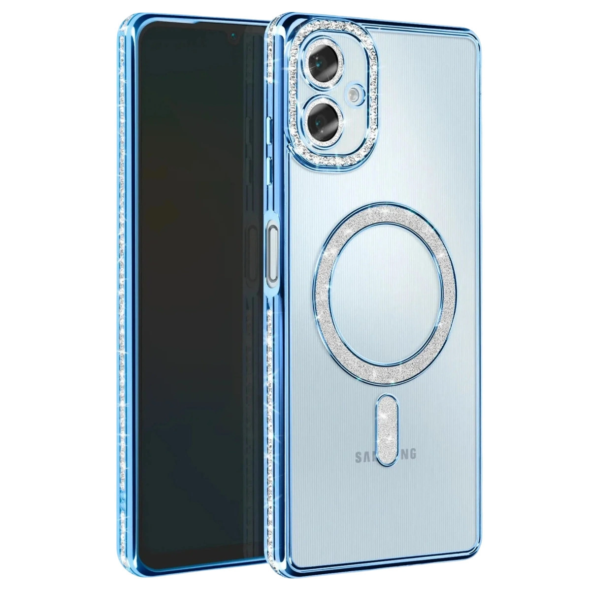 NEWFACE Samsung Galaxy A07 4G Uyumlu Joke Simli Magneticsafe Telefon Kılıfı Mavi