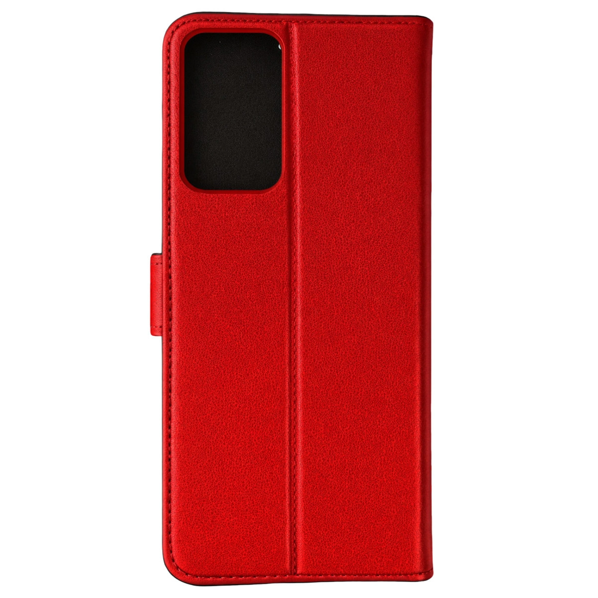 Kamera kesimli ve dikişli kırmızı telefon kılıfı.
