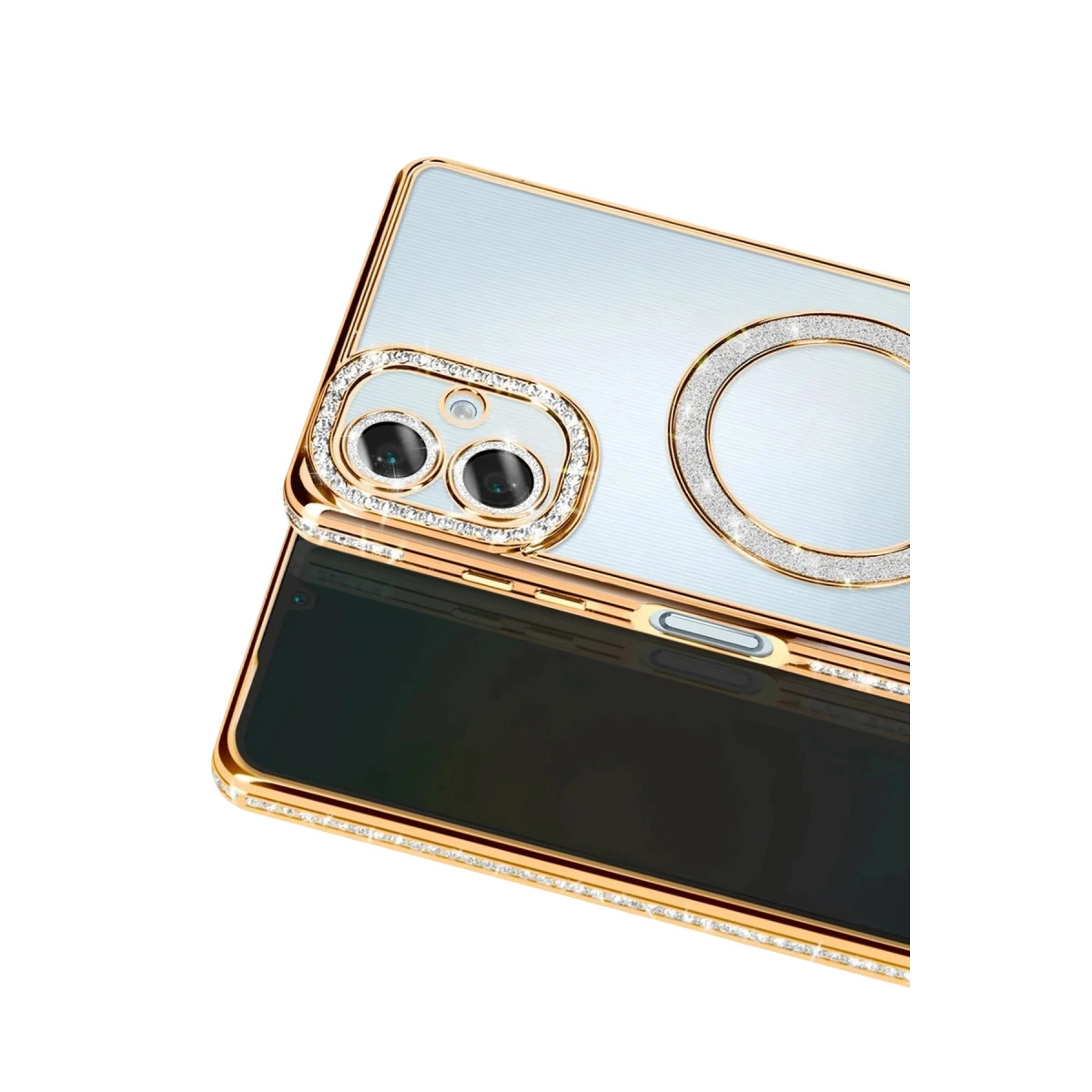 NEWFACE Samsung Galaxy A07 4G Uyumlu Joke Simli Magneticsafe Telefon Kılıfı Altın