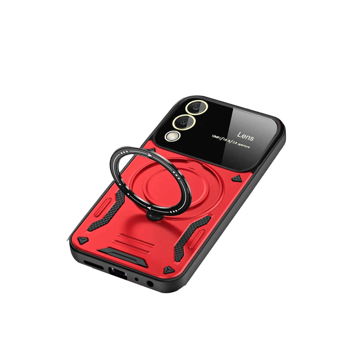 Halka tutuculu ve lensli kırmızı telefon kılıfı