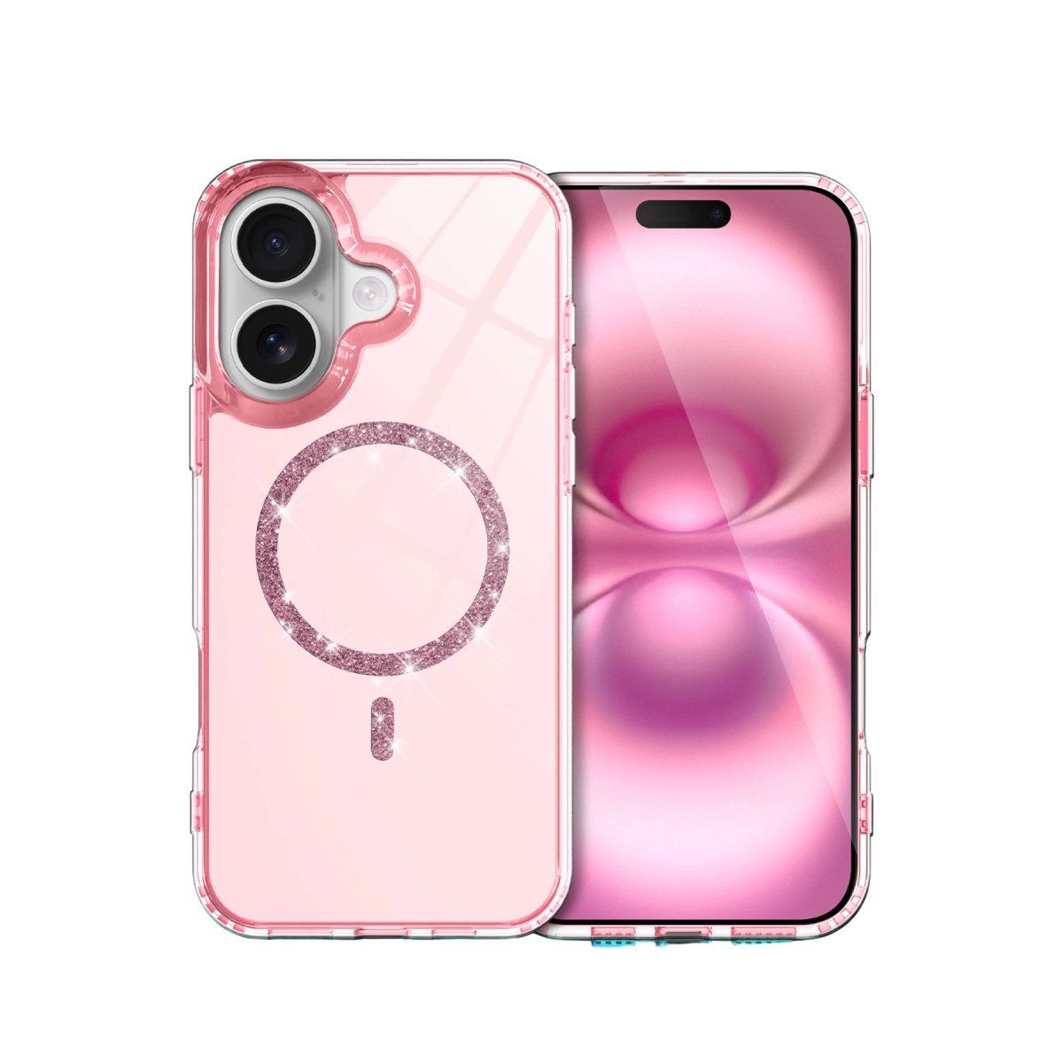 NEWFACE iPhone 16 Plus Uyumlu Live Diamond Magsafe Kapak Telefon Kılıfı Pembe