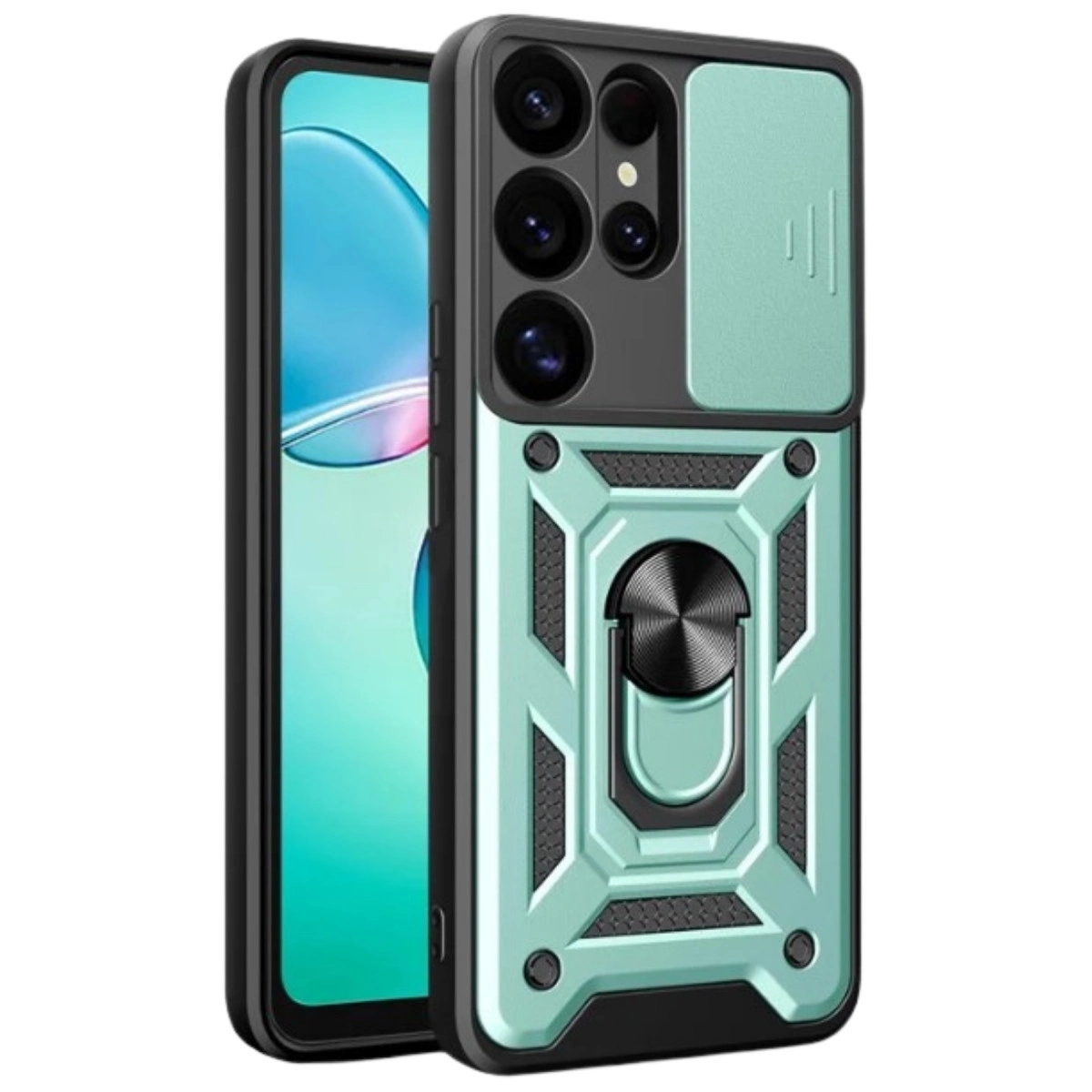 NEWFACE Samsung Galaxy S26 Ultra Uyumlu Pars Lens Yüzüklü Silikon Telefon Kılıfı Yeşil