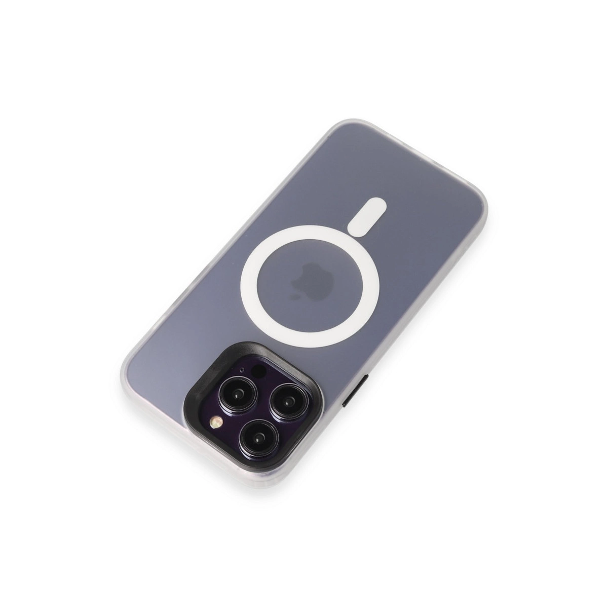 MagSafe halkalı gri iPhone kılıfı ve üç kamera.