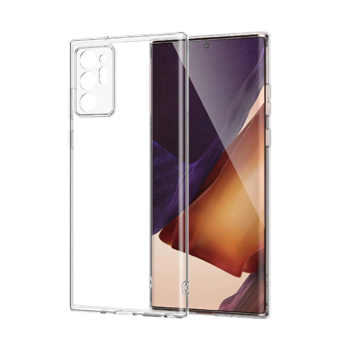 Akıllı telefonun yanında kamera kesimli şeffaf telefon kılıfı.