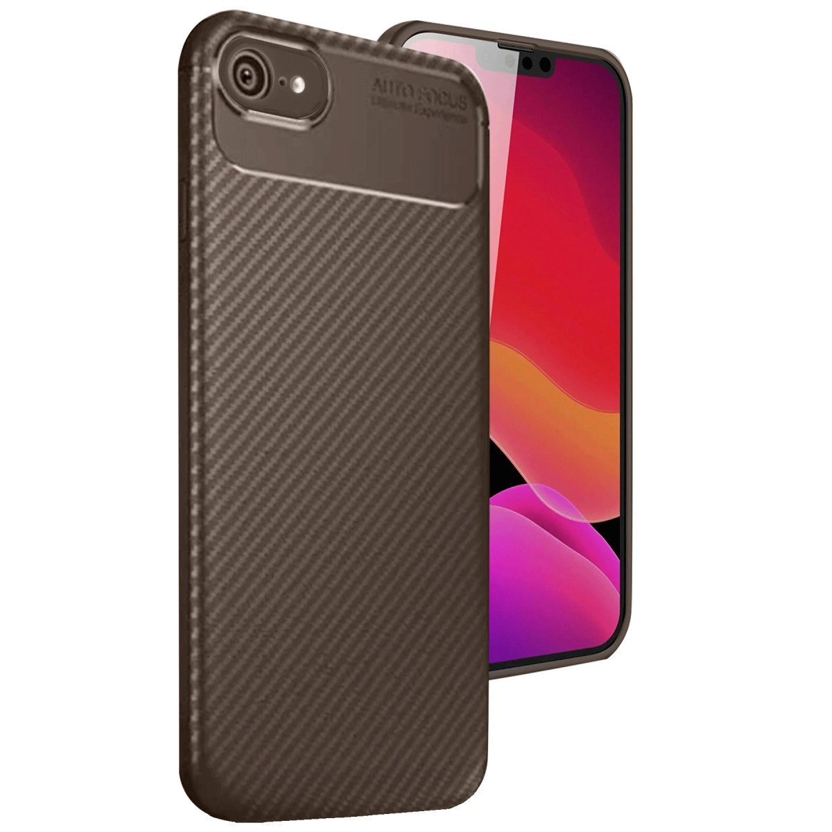 NEWFACE iPhone 16e Uyumlu Auto Focus Karbon Kapak Telefon Kılıfı Kahverengi