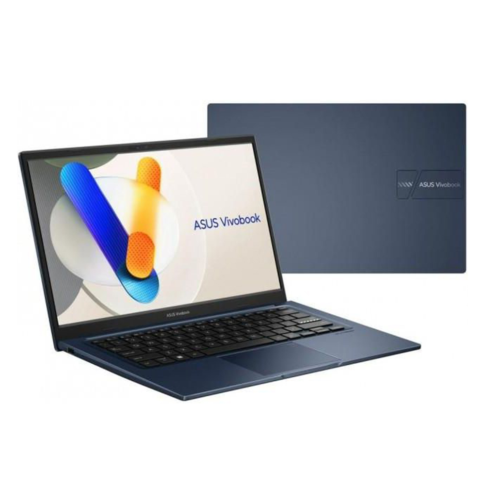 Niebieski laptop Asus Vivobook na pierwszym planie, drugi z tyłu.