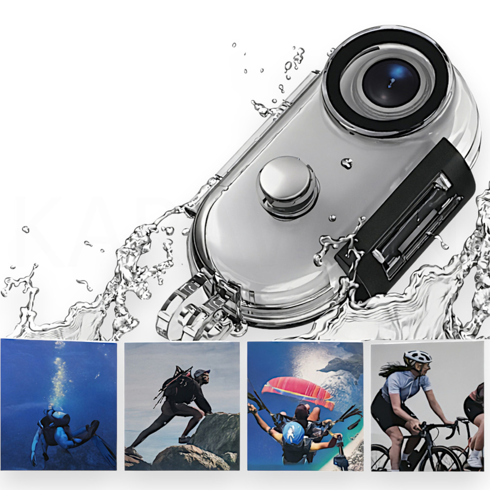 Cámara impermeable con imágenes submarinas, de montañismo, parapente y ciclismo.