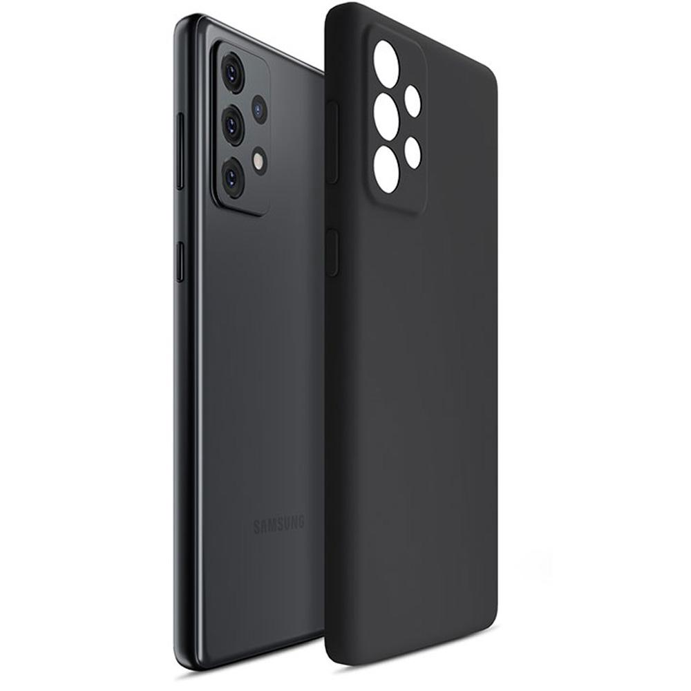 Czarny smartfon z modułem aparatu i czarnym etui ochronnym.