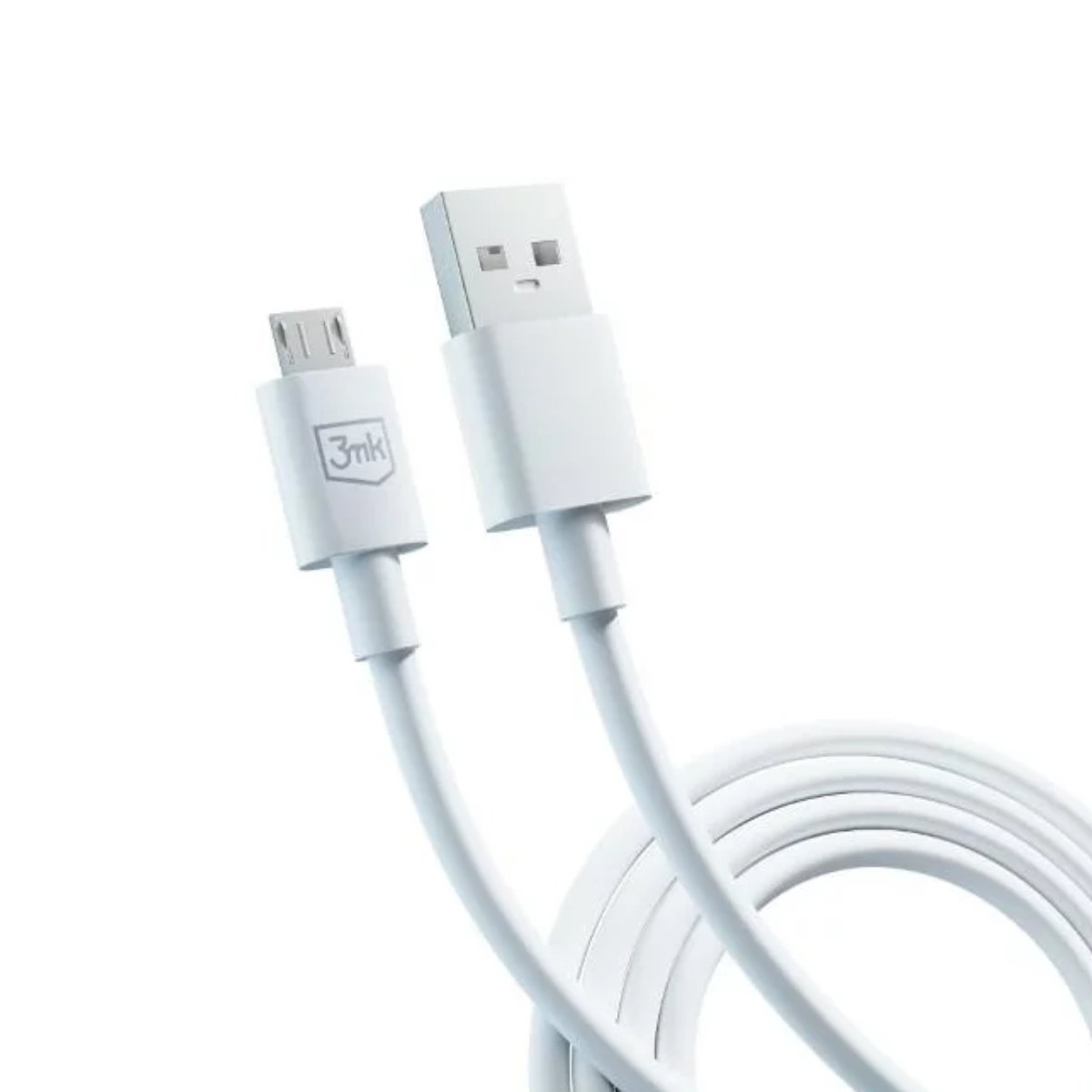 Un cavo USB bianco con connettore micro USB e connettore USB-A.