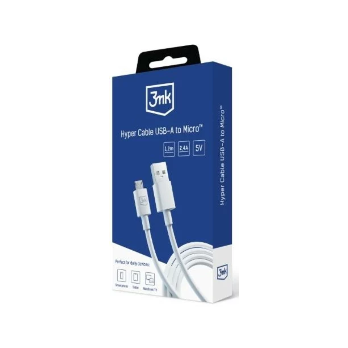 Confezione di un cavo USB-A a Micro bianco, 1,2 m, 2,4 A 5 V.