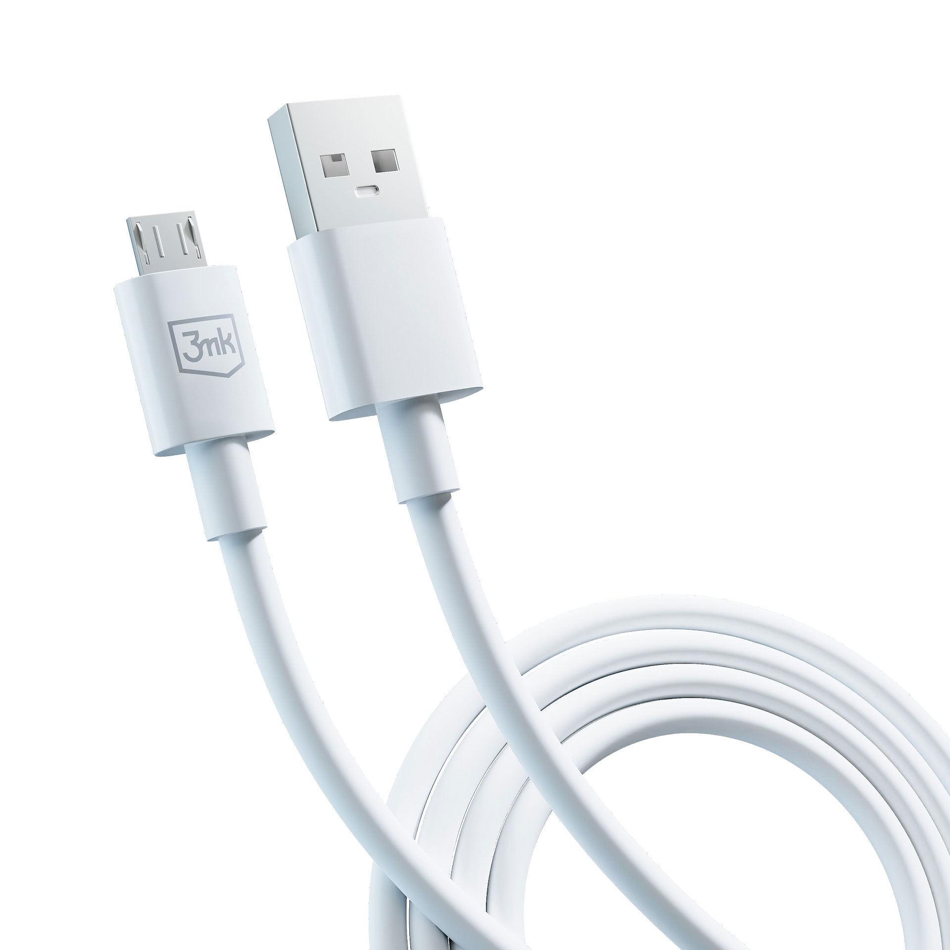 Un cavo USB bianco con connettore micro-USB e connettore USB-A.
