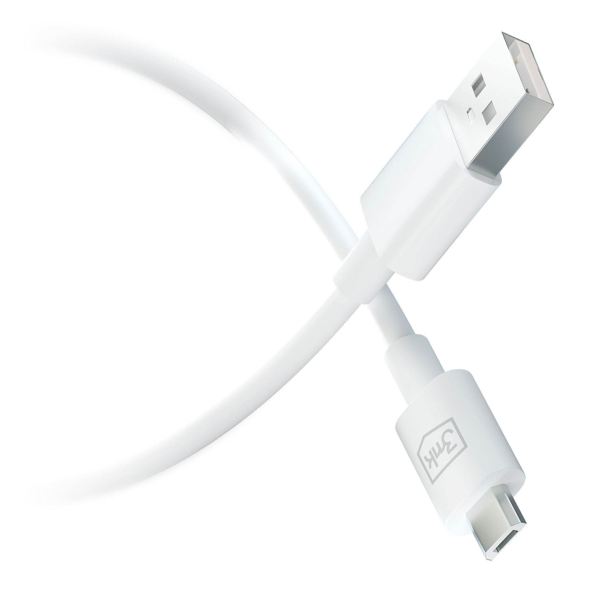 Un cavo USB-C bianco con connettori USB-A e USB-C.
