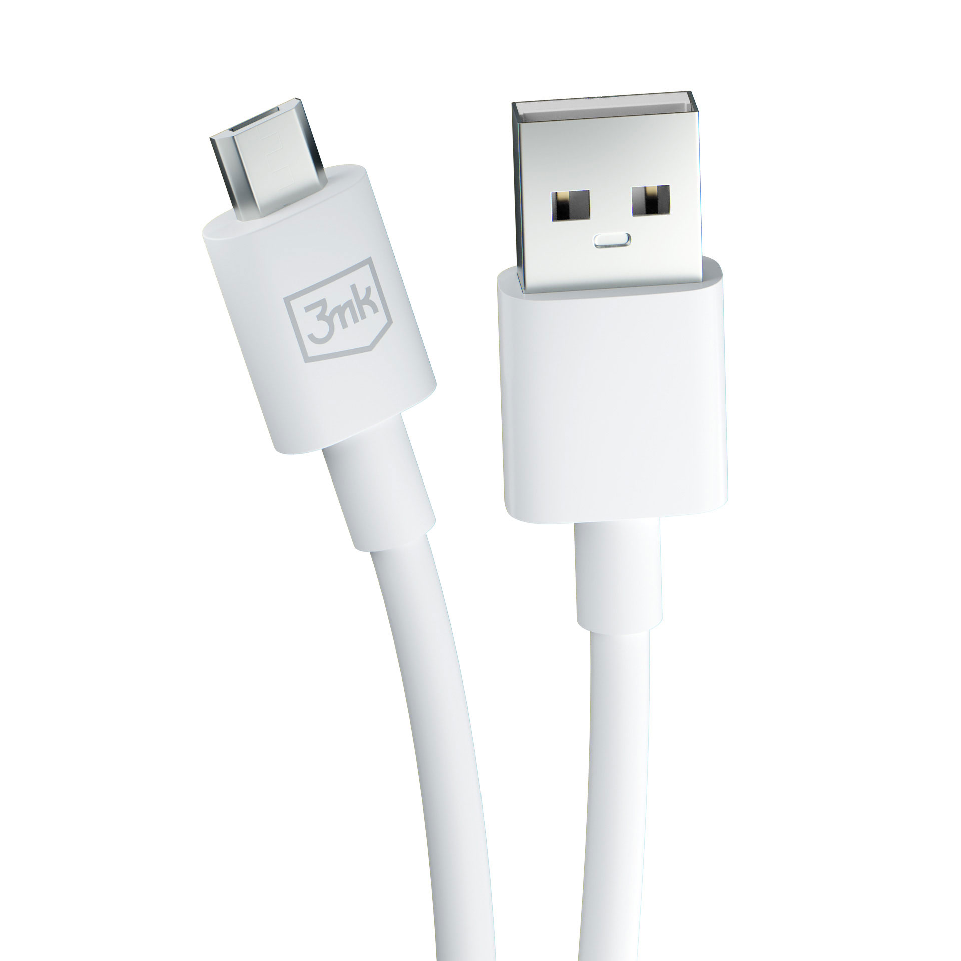Un cavo USB-C e USB-A bianco con il logo 3mk.
